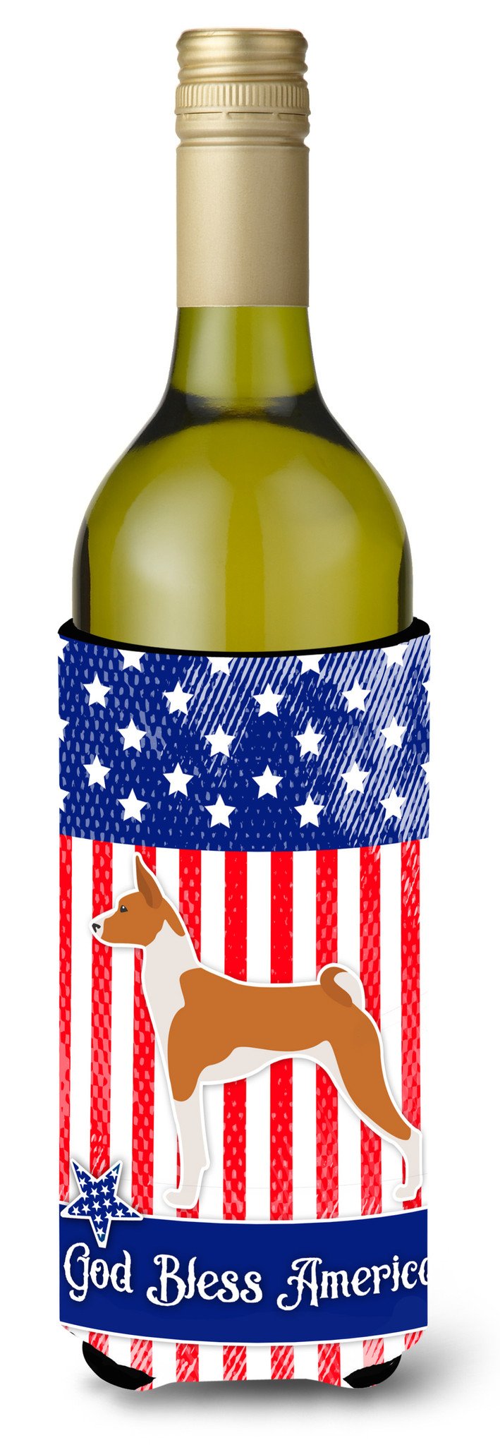 USA Patriotic Basenji Wine Bottle Beverge Insulator Hugger BB3374LITERK by Caroline&#39;s Treasures