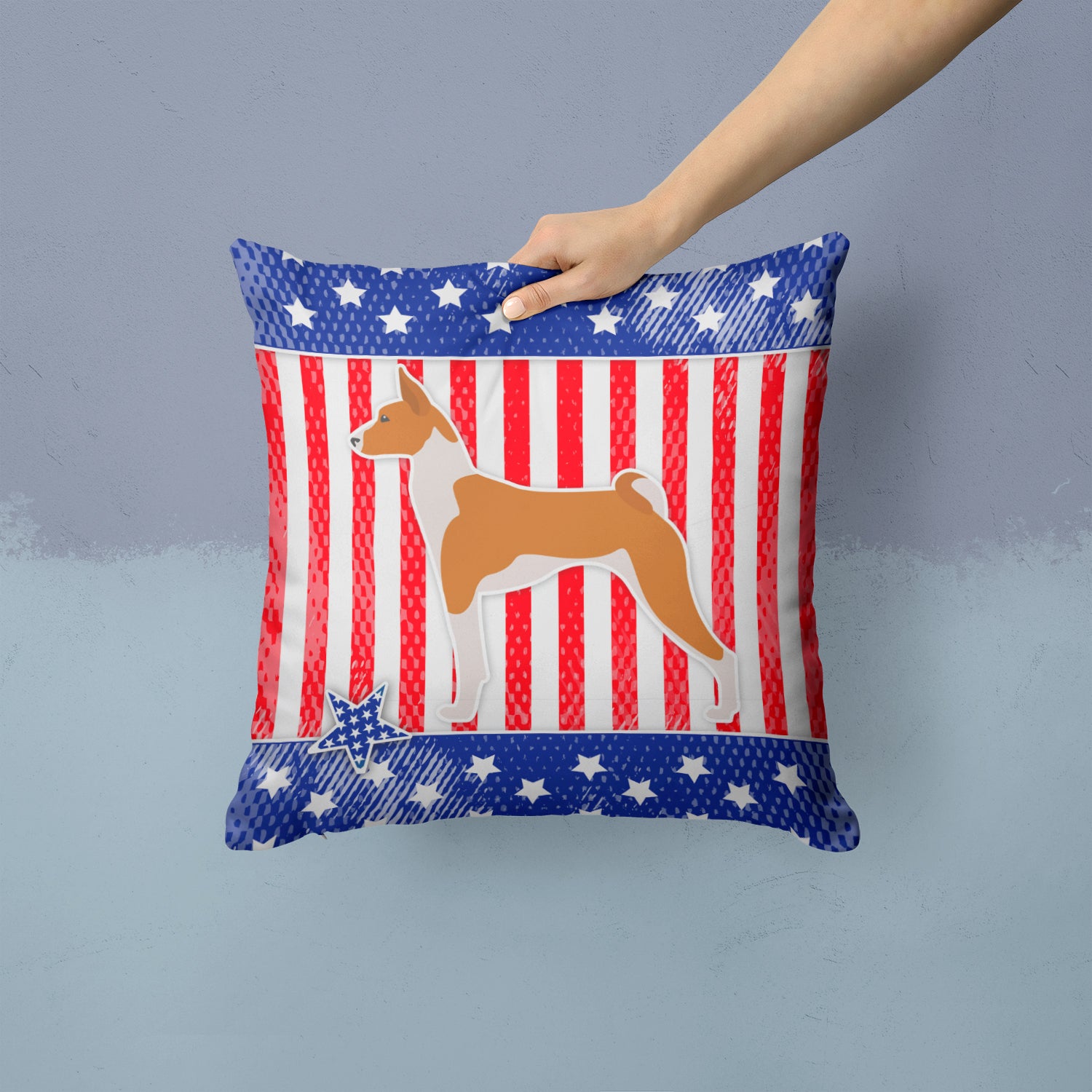 USA Patriotic Basenji Fabric Decorative Pillow BB3374PW1414 - the-store.com
