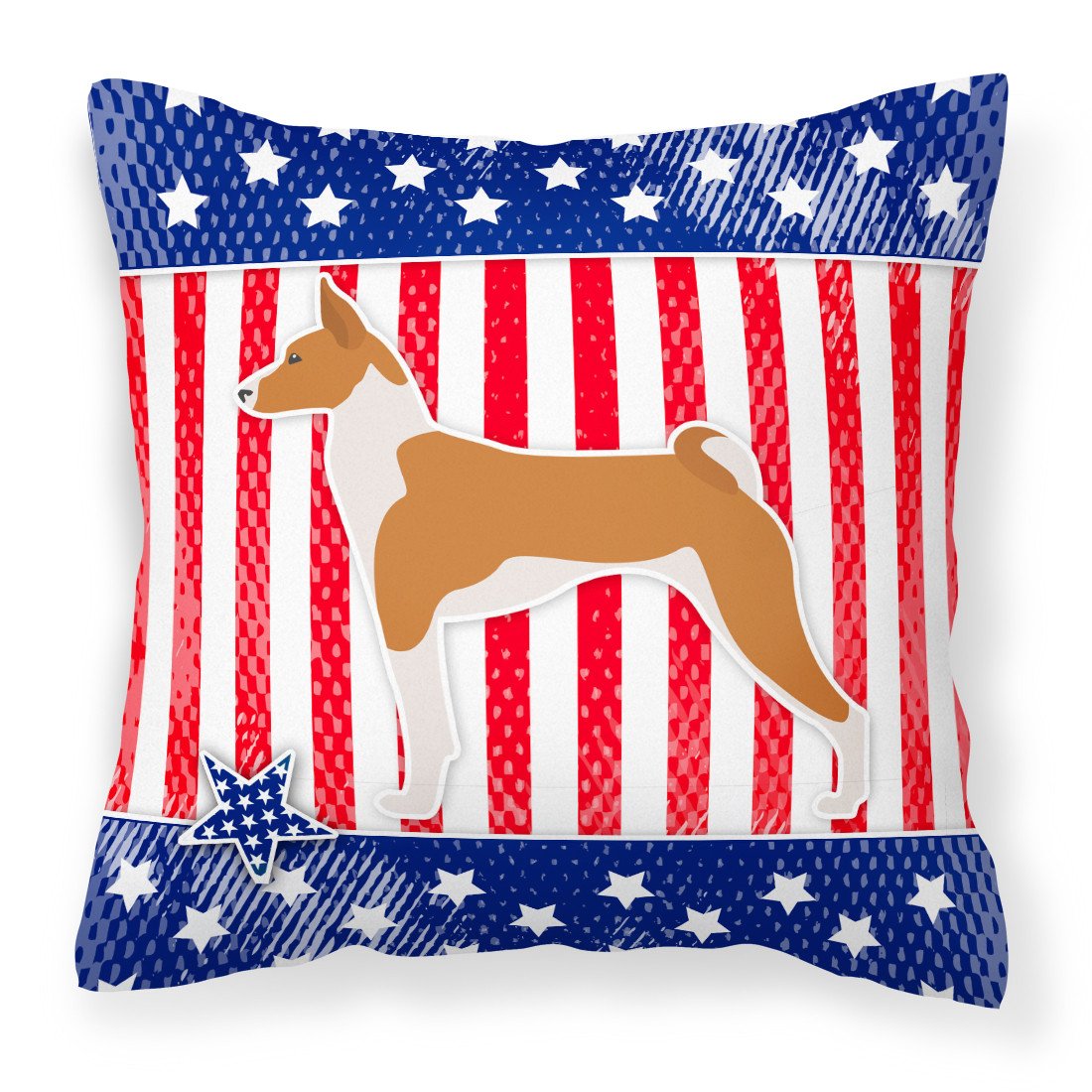 USA Patriotic Basenji Fabric Decorative Pillow BB3374PW1818 by Caroline&#39;s Treasures