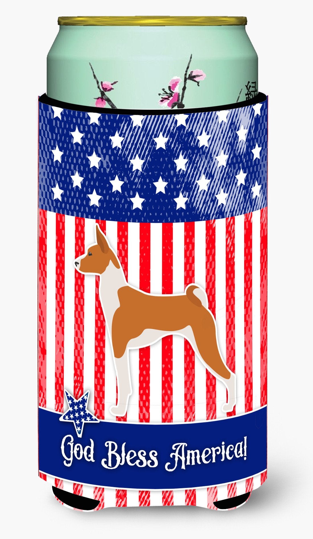 USA Patriotic Basenji Tall Boy Beverage Insulator Hugger BB3374TBC by Caroline&#39;s Treasures