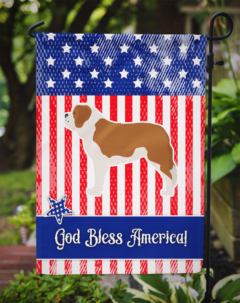 USA Patriotic Saint Bernard Flag Garden Size BB3376GF
