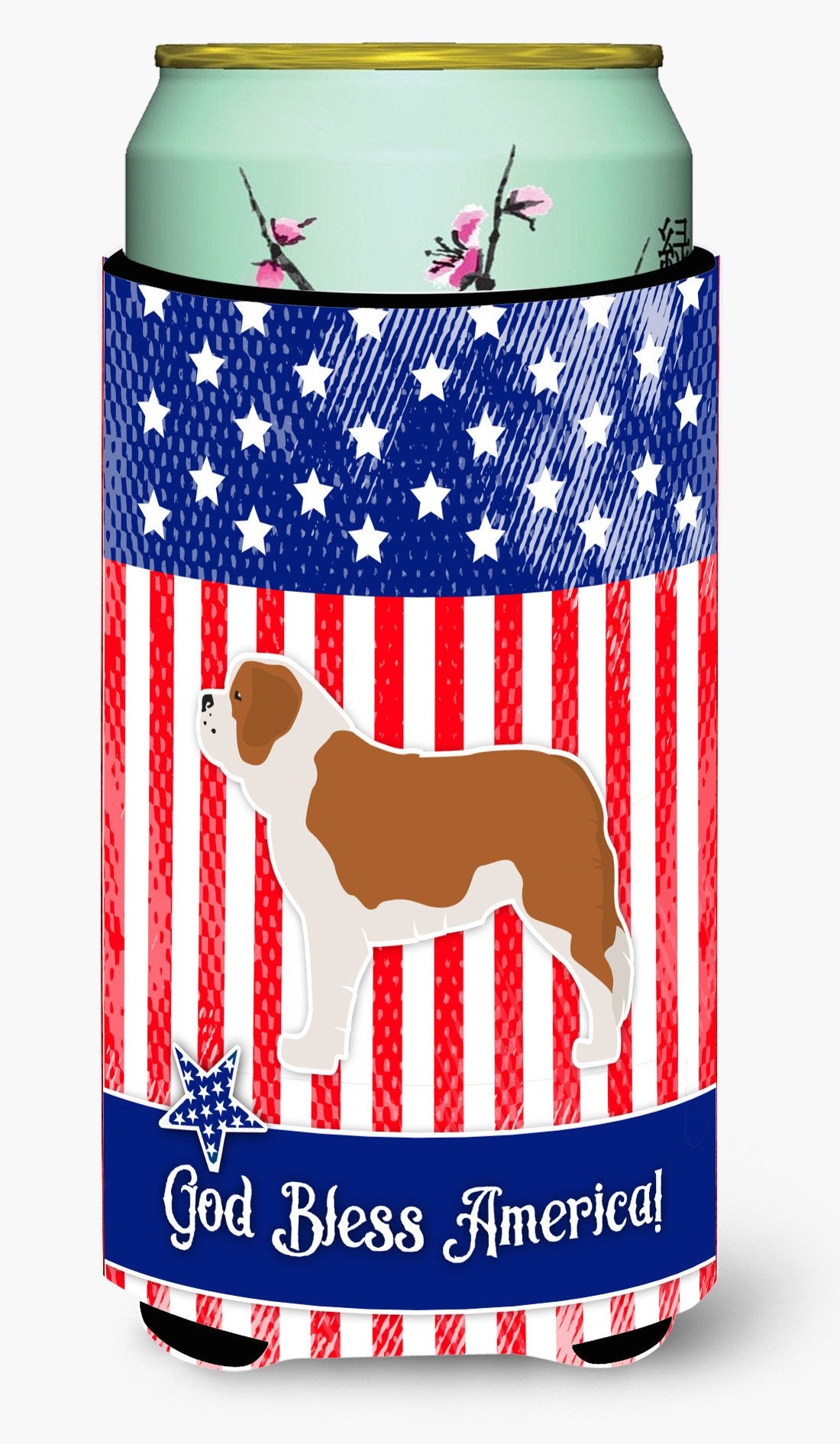 USA Patriotic Saint Bernard Tall Boy Beverage Insulator Hugger BB3376TBC by Caroline&#39;s Treasures