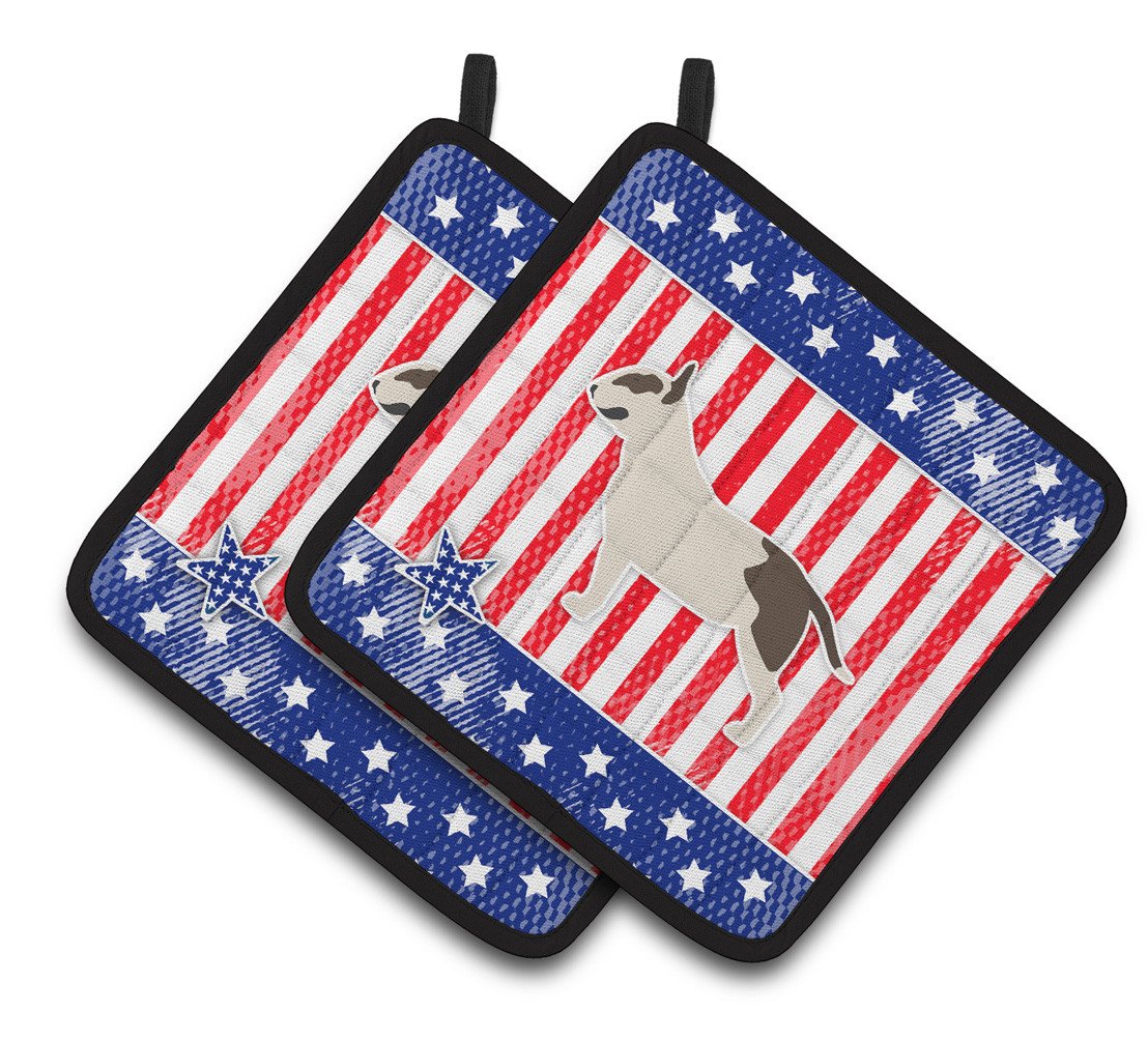USA Patriotic Bull Terrier Pair of Pot Holders BB3378PTHD by Caroline&#39;s Treasures