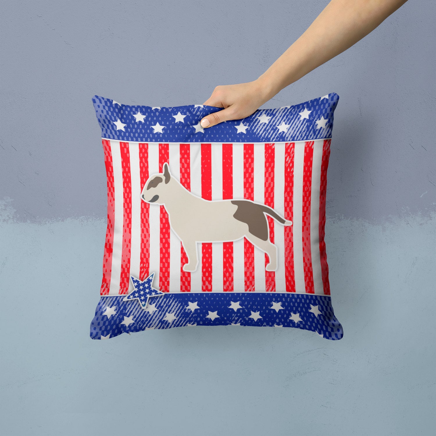 USA Patriotic Bull Terrier Fabric Decorative Pillow BB3378PW1414 - the-store.com