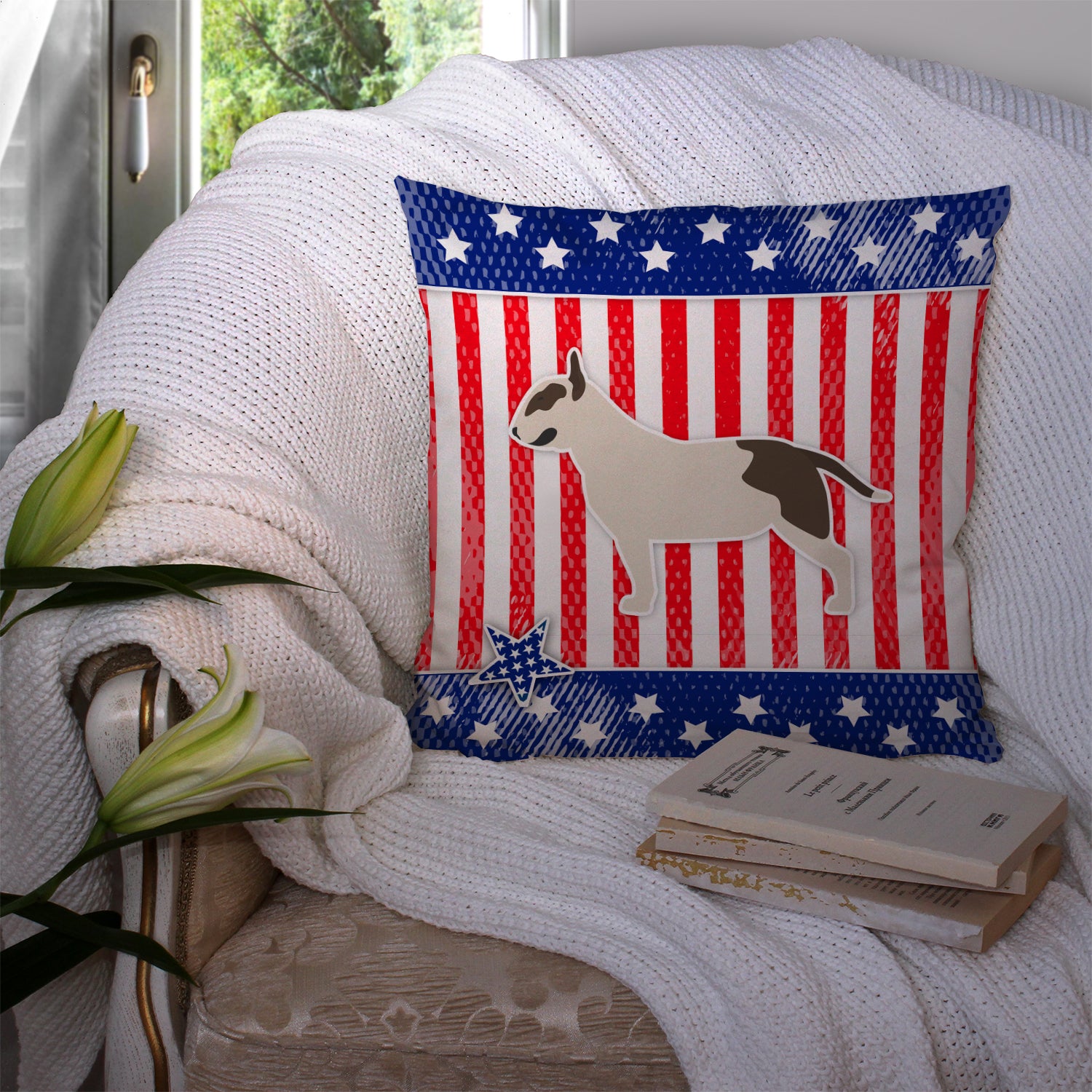 USA Patriotic Bull Terrier Fabric Decorative Pillow BB3378PW1414 - the-store.com