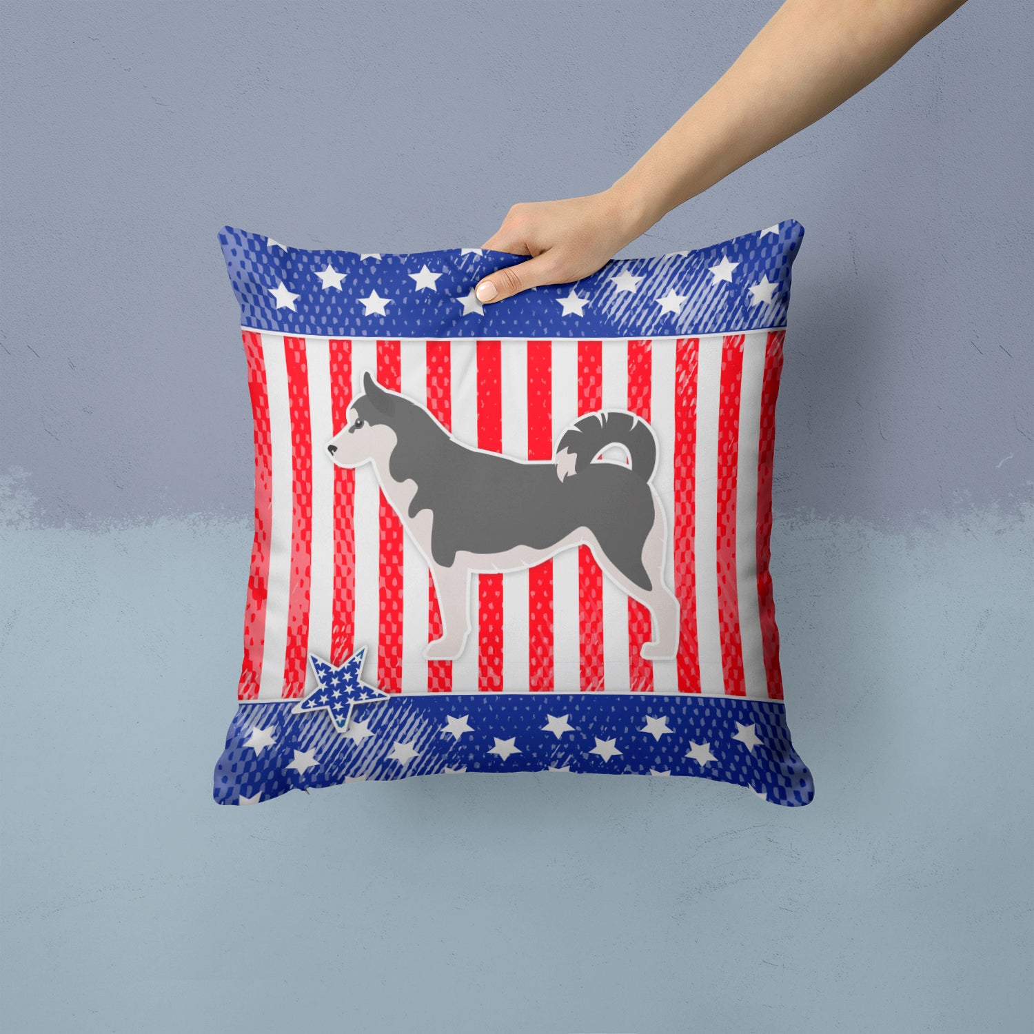 USA Patriotic Siberian Husky Fabric Decorative Pillow BB3380PW1414 - the-store.com