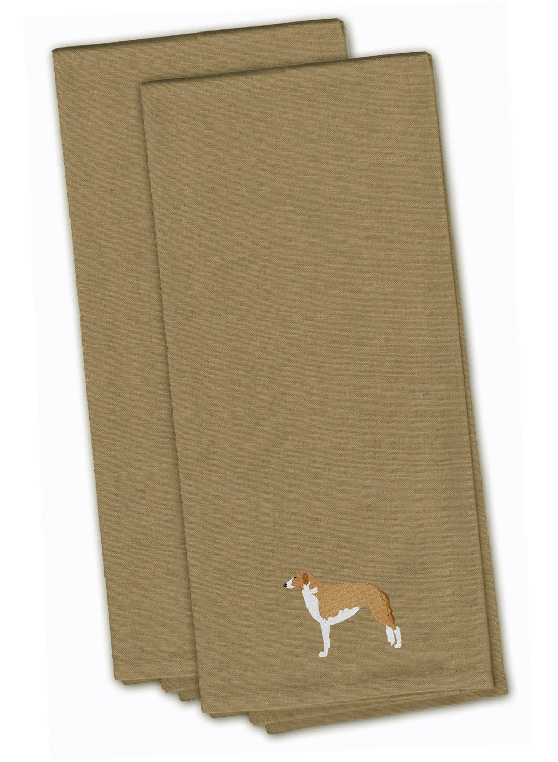 Borzoi Russian Greyhound Tan Embroidered Kitchen Towel Set of 2 BB3399TNTWE by Caroline&#39;s Treasures