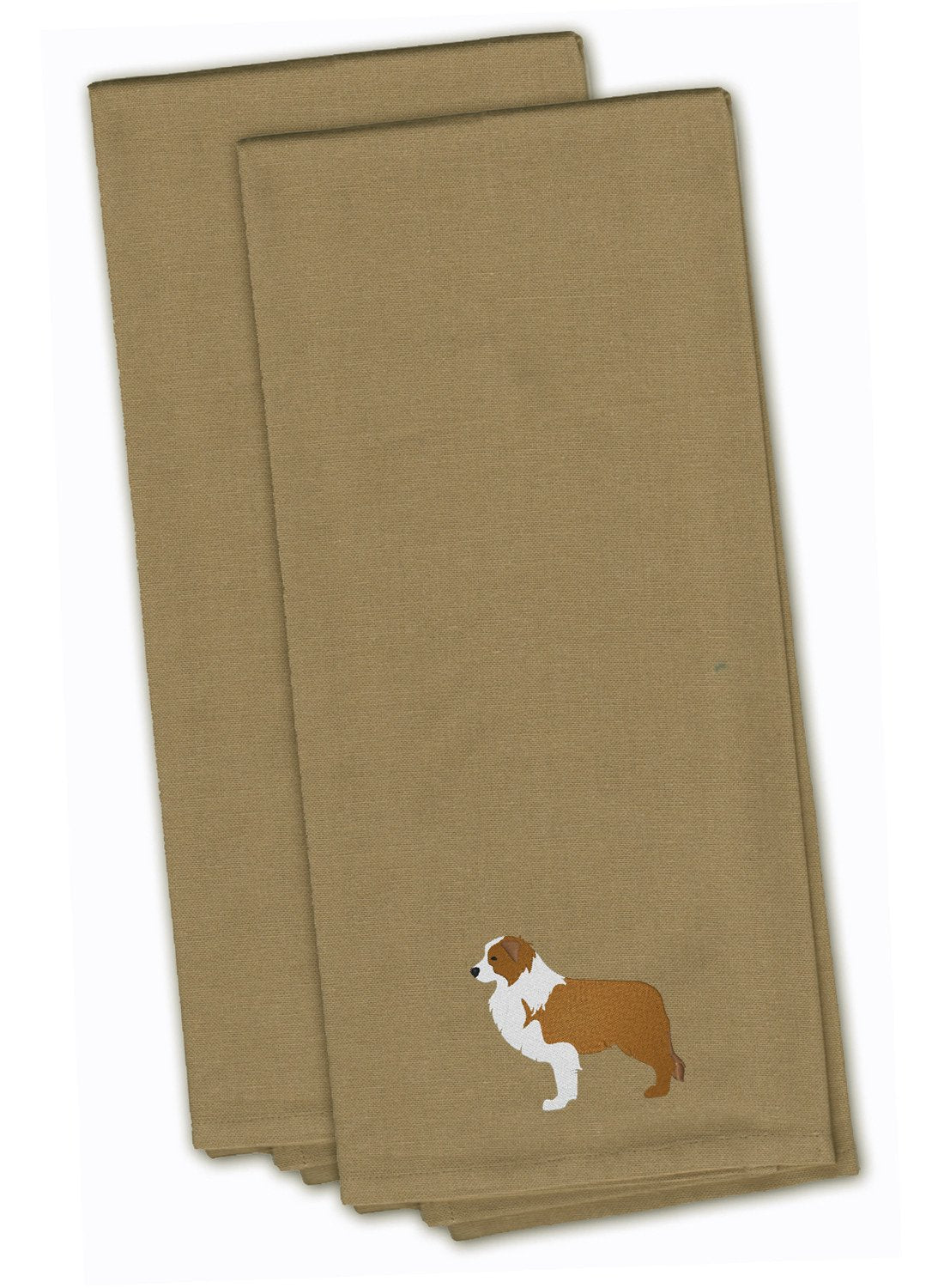 Red Border Collie Tan Embroidered Kitchen Towel Set of 2 BB3422TNTWE by Caroline&#39;s Treasures