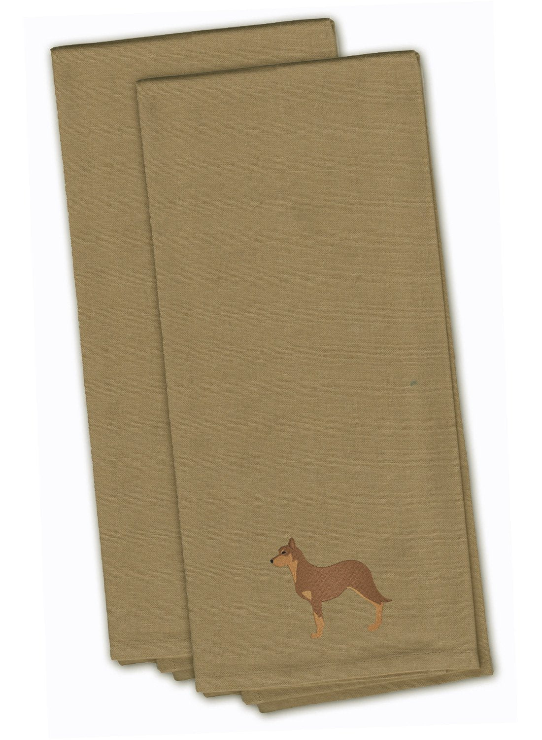 Australian Kelpie Dog Tan Embroidered Kitchen Towel Set of 2 BB3429TNTWE by Caroline&#39;s Treasures