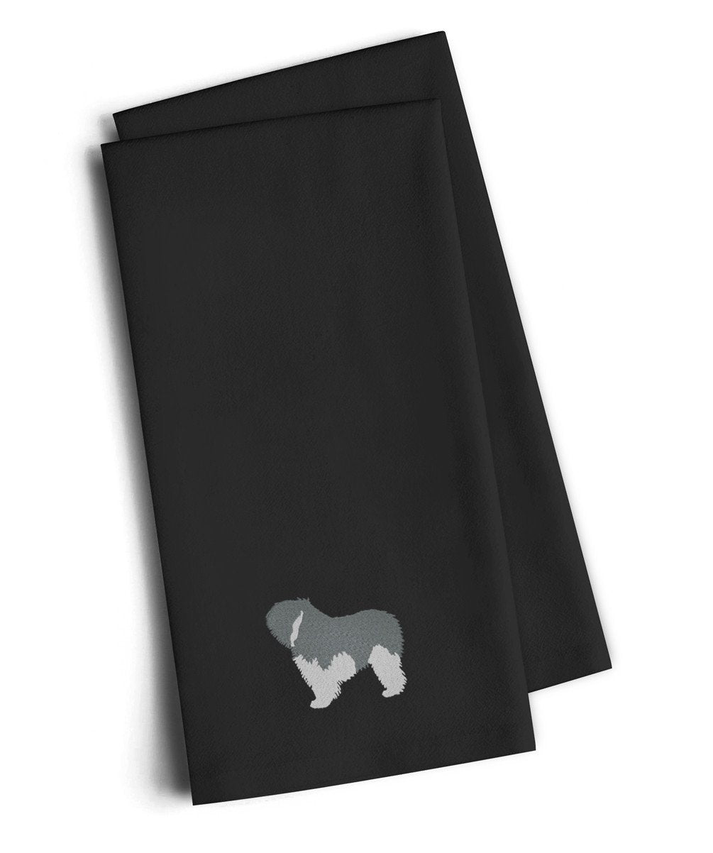 Polish Lowland Sheepdog Dog Black Embroidered Kitchen Towel Set of 2 BB3432BKTWE by Caroline's Treasures