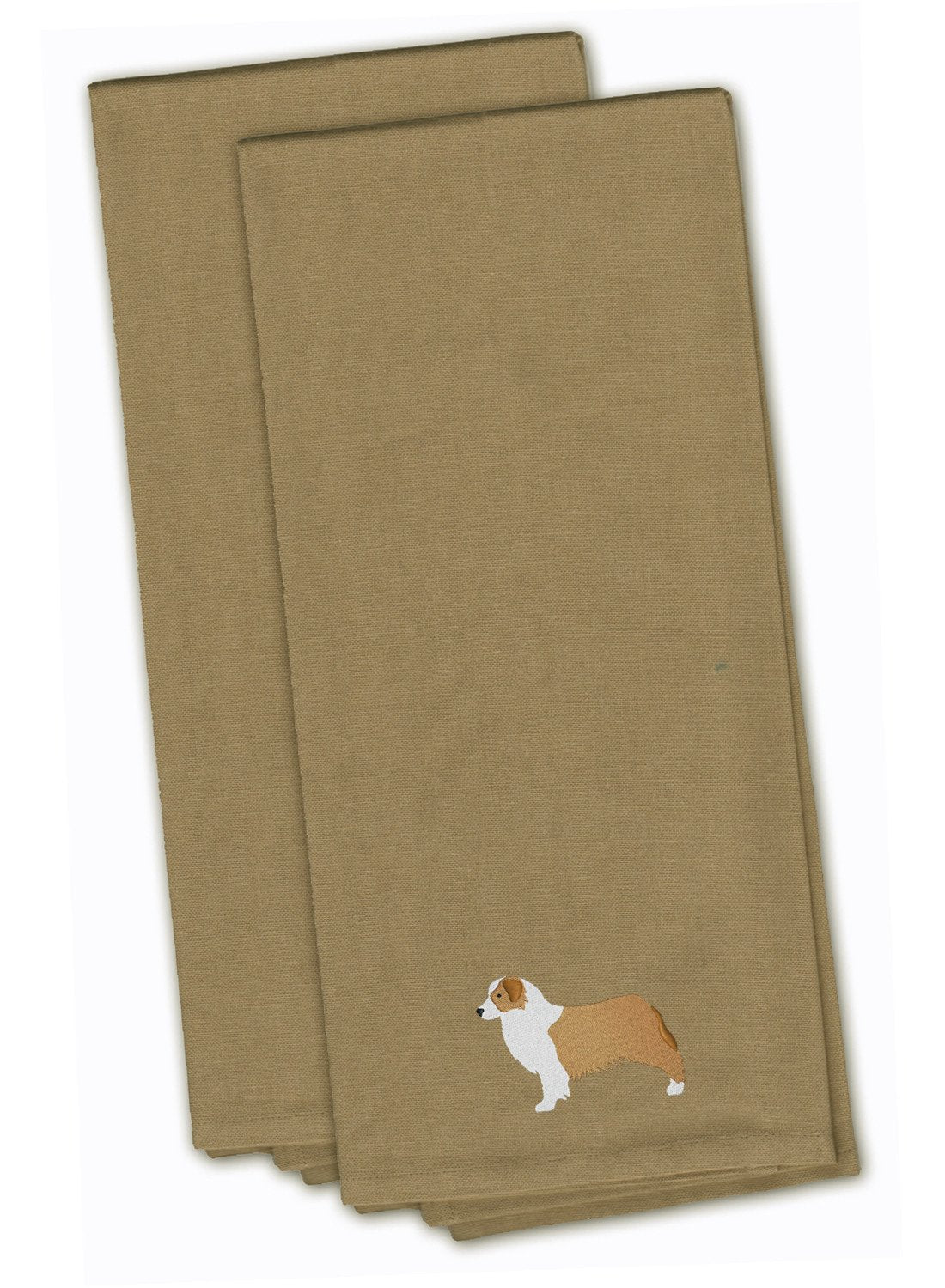 Australian Shepherd Dog Tan Embroidered Kitchen Towel Set of 2 BB3433TNTWE by Caroline&#39;s Treasures