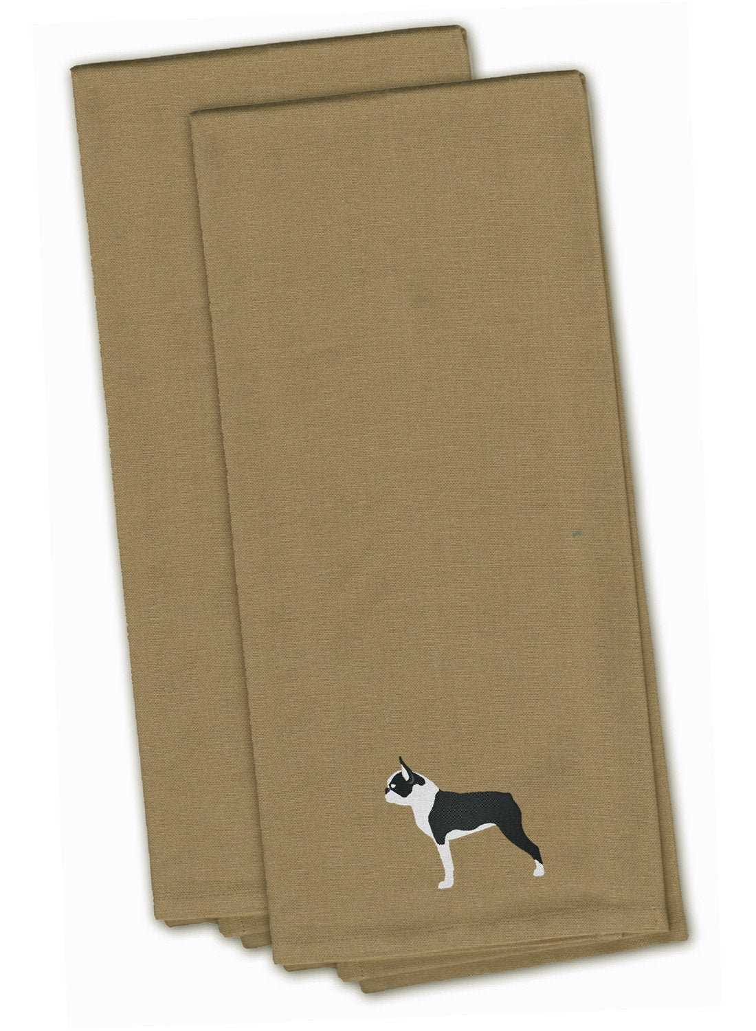 Boston Terrier Tan Embroidered Kitchen Towel Set of 2 BB3444TNTWE by Caroline&#39;s Treasures