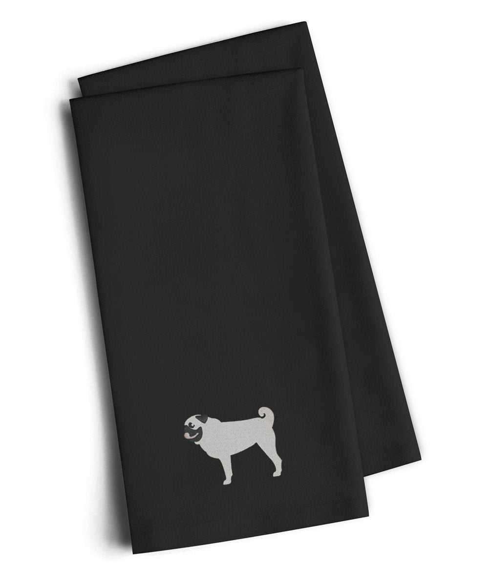 Pug Black Embroidered Kitchen Towel Set of 2 BB3447BKTWE by Caroline&#39;s Treasures