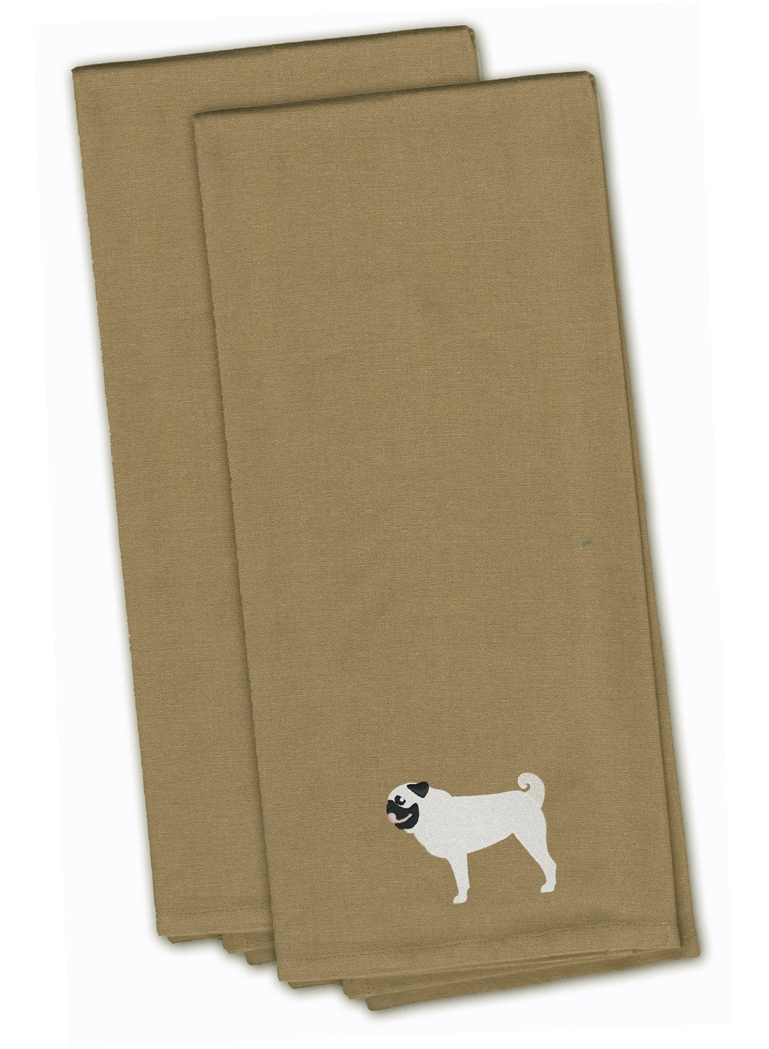 Pug Tan Embroidered Kitchen Towel Set of 2 BB3447TNTWE by Caroline&#39;s Treasures
