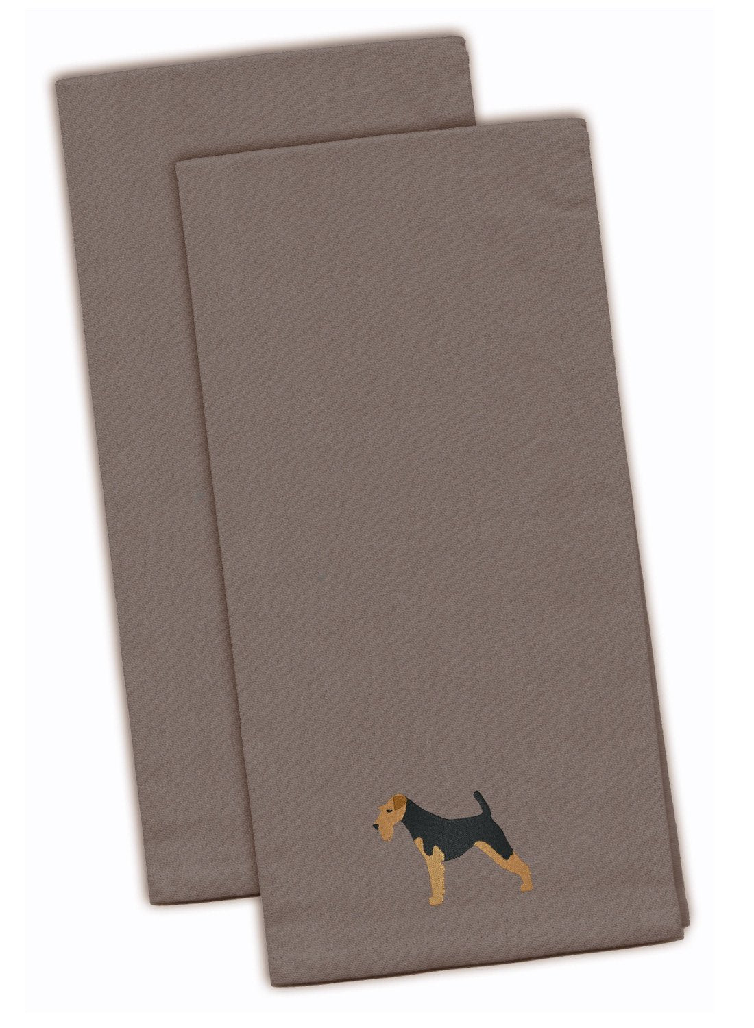 Airedale Terrier Gray Embroidered Kitchen Towel Set of 2 BB3457GYTWE by Caroline&#39;s Treasures