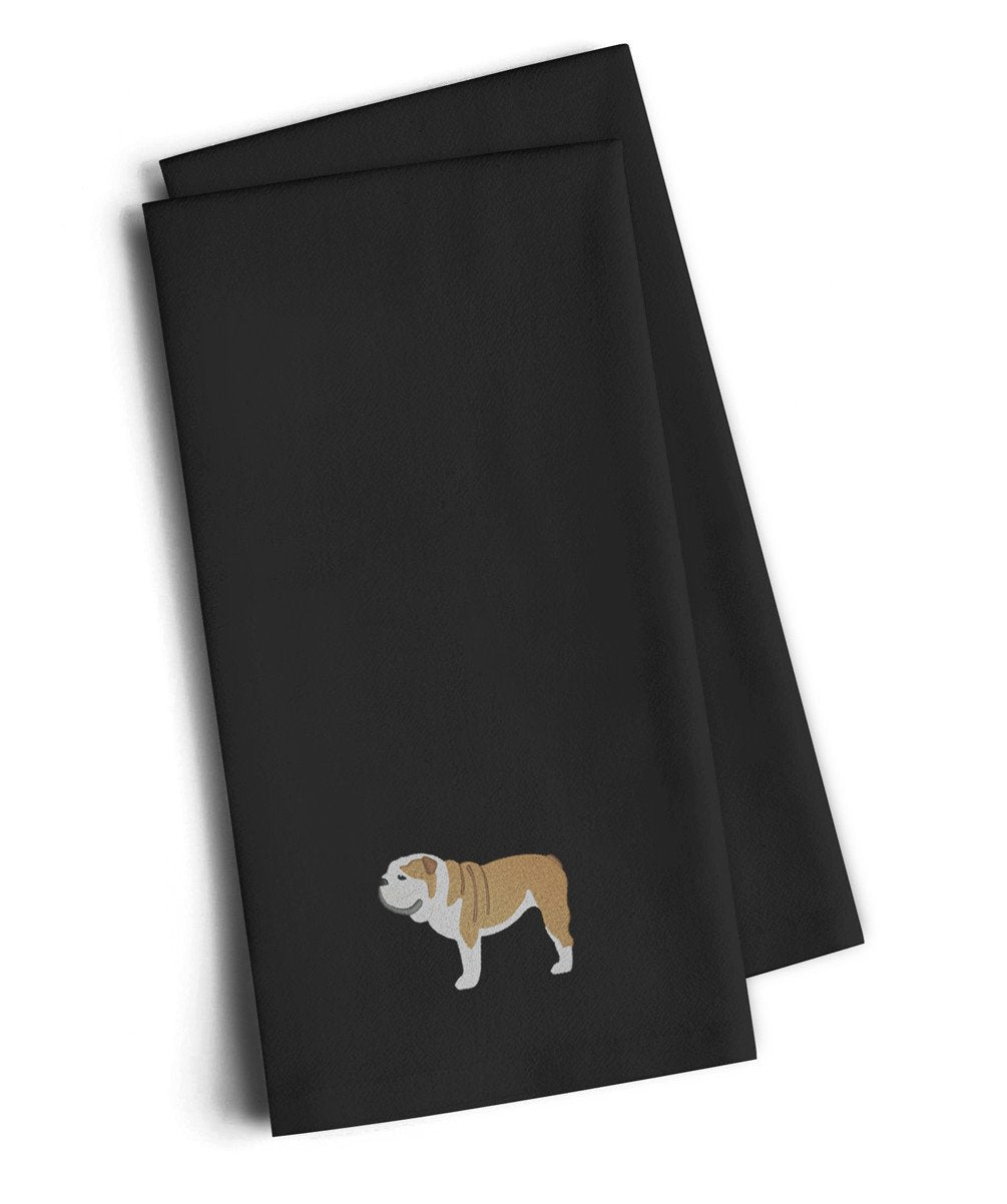 English Bulldog Black Embroidered Kitchen Towel Set of 2 BB3462BKTWE by Caroline&#39;s Treasures
