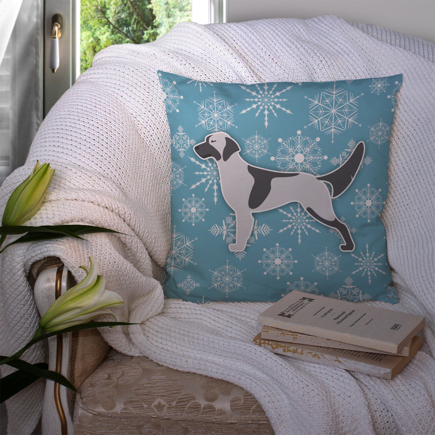 Winter Snowflake English Setter Fabric Decorative Pillow BB3481PW1414 - the-store.com