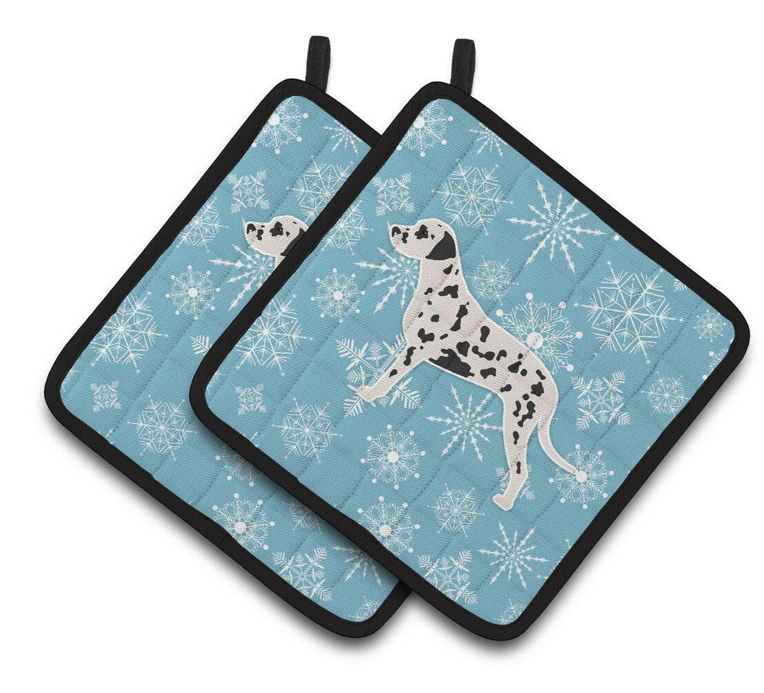 Winter Snowflake Dalmatian Pair of Pot Holders BB3483PTHD by Caroline&#39;s Treasures