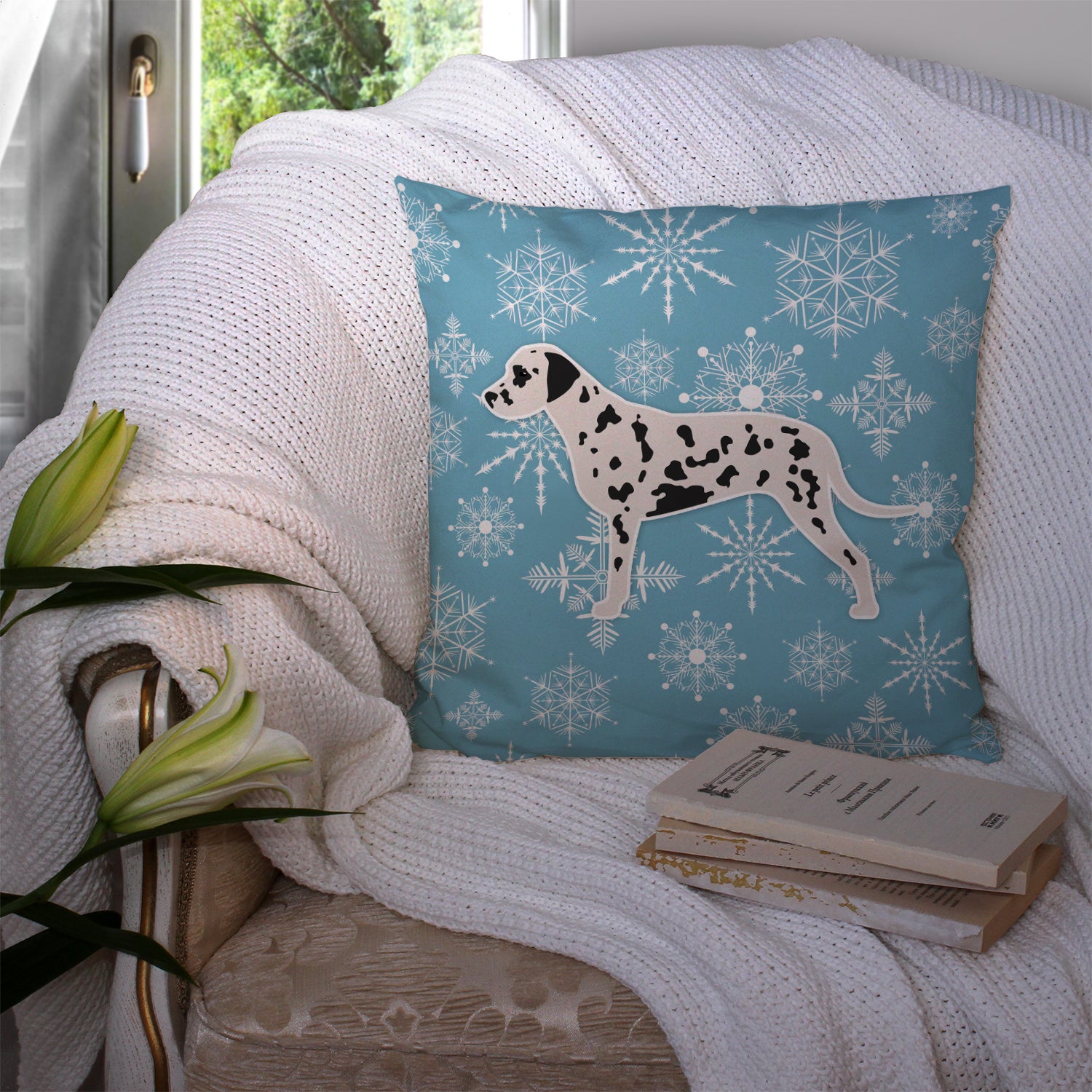 Winter Snowflake Dalmatian Fabric Decorative Pillow BB3483PW1414 - the-store.com