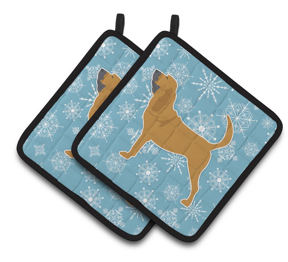 Winter Snowflake Bloodhound Pair of Pot Holders BB3484PTHD by Caroline&#39;s Treasures