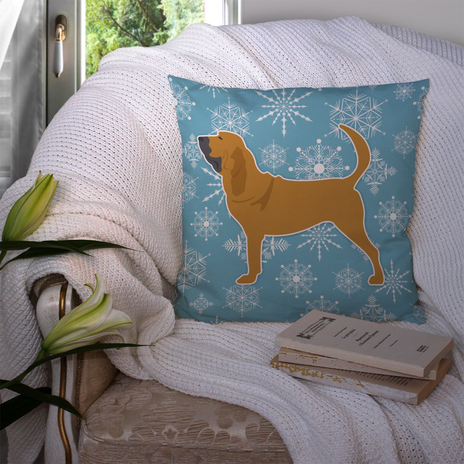 Winter Snowflake Bloodhound Fabric Decorative Pillow BB3484PW1414 - the-store.com