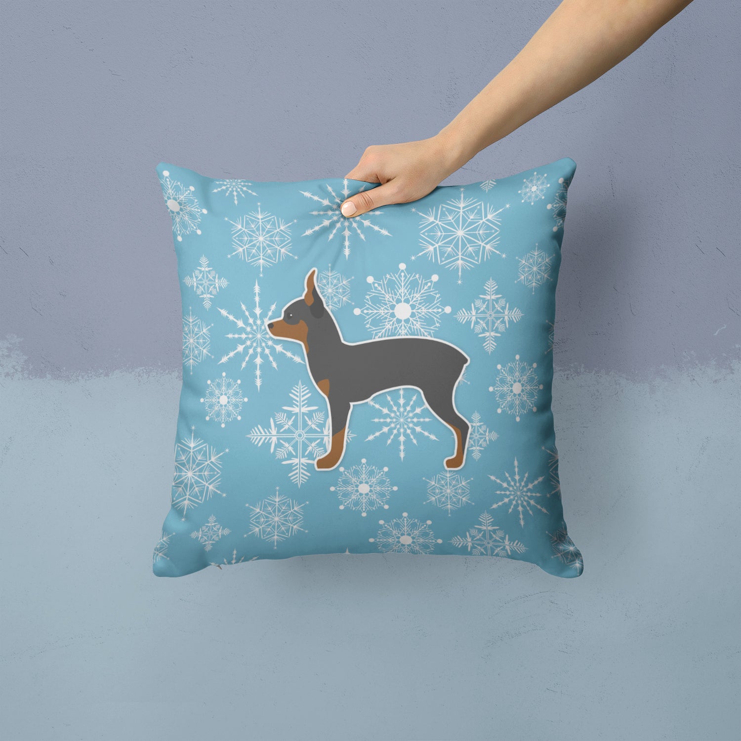 Winter Snowflake Toy Fox Terrier Fabric Decorative Pillow BB3487PW1414 - the-store.com
