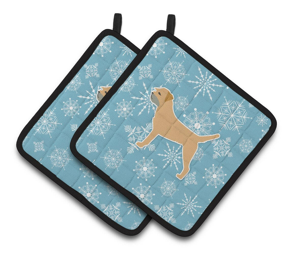Winter Snowflake Border Terrier Pair of Pot Holders BB3489PTHD by Caroline&#39;s Treasures