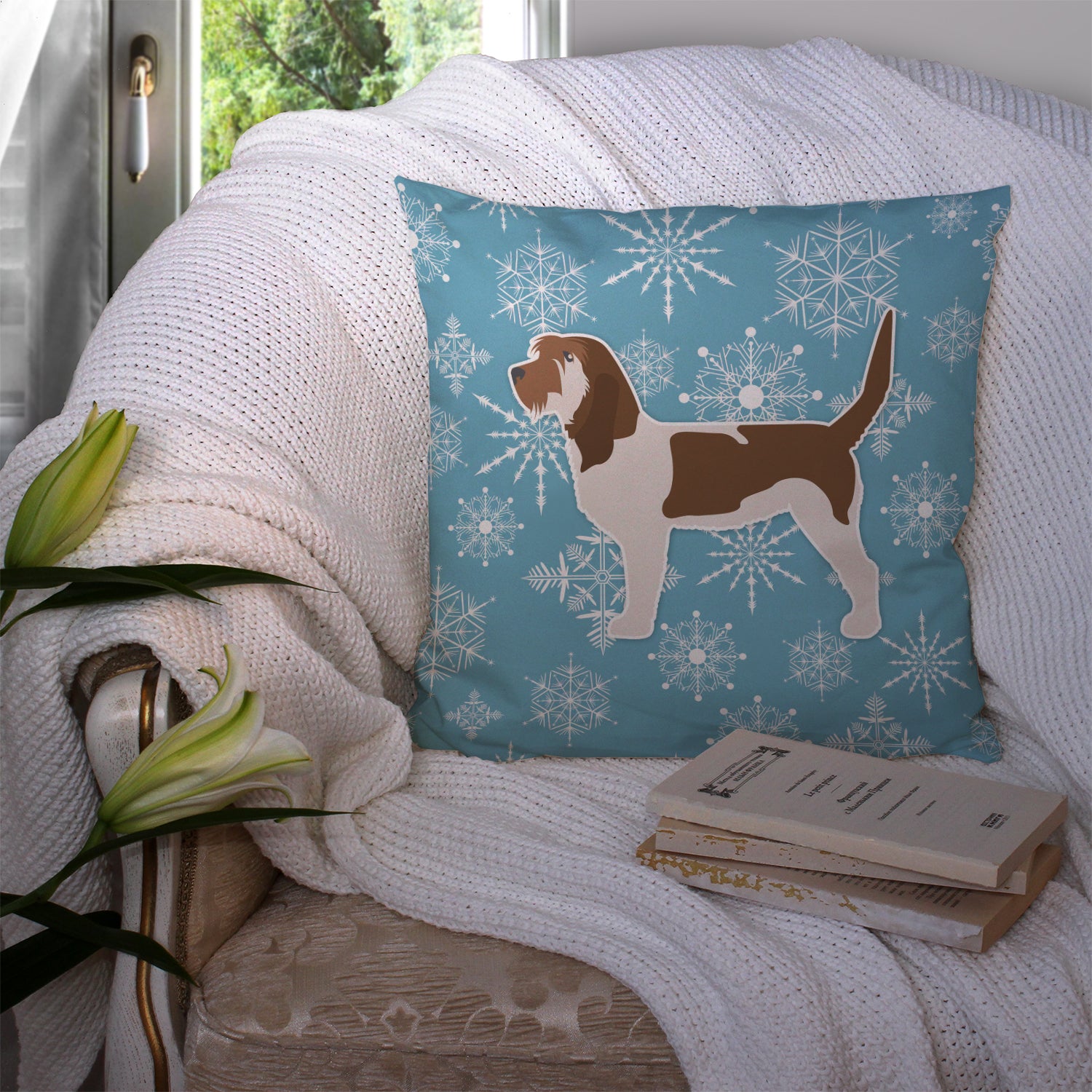 Winter Snowflake Grand Basset Griffon Vendeen Fabric Decorative Pillow BB3490PW1414 - the-store.com