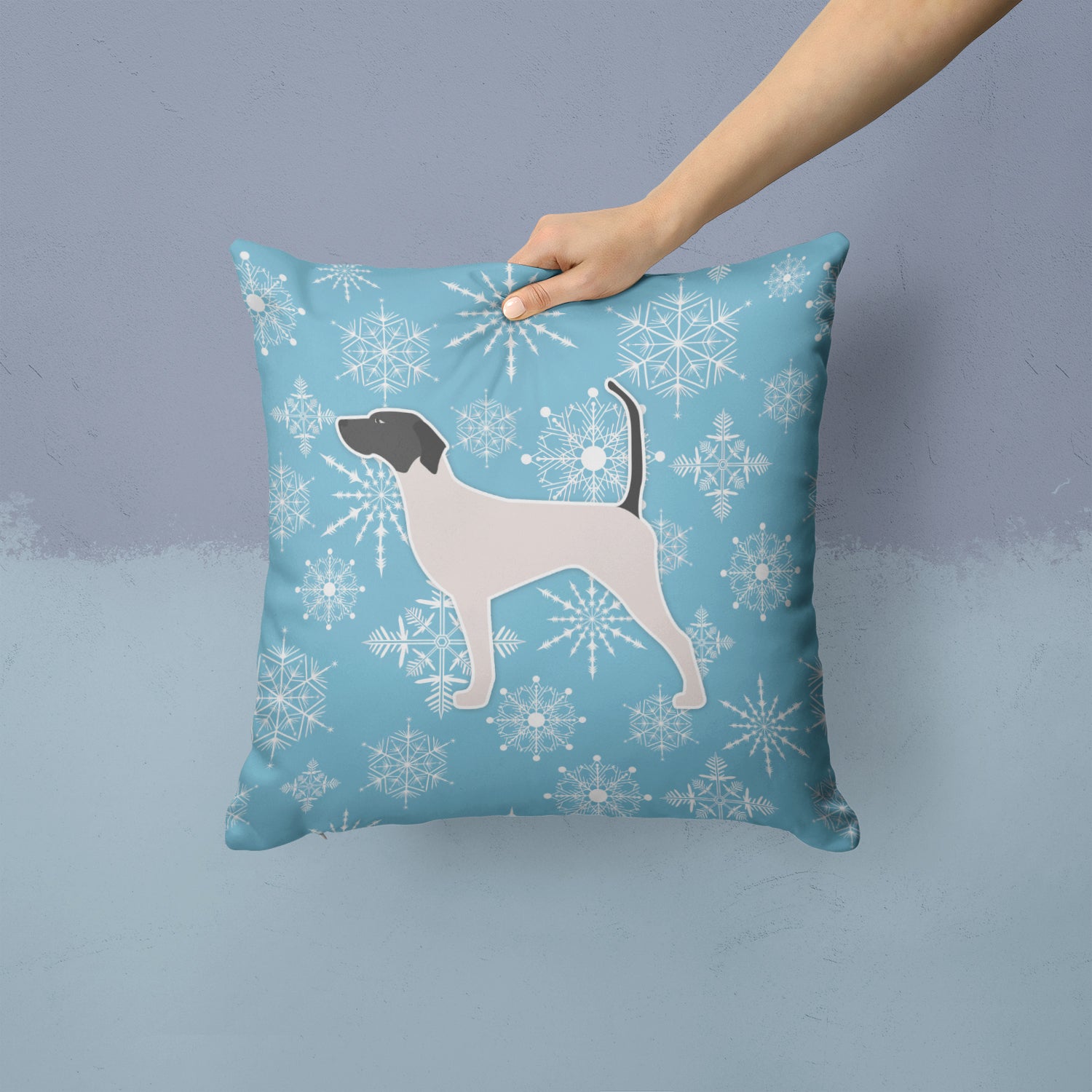 Winter Snowflake English Pointer Fabric Decorative Pillow BB3495PW1414 - the-store.com