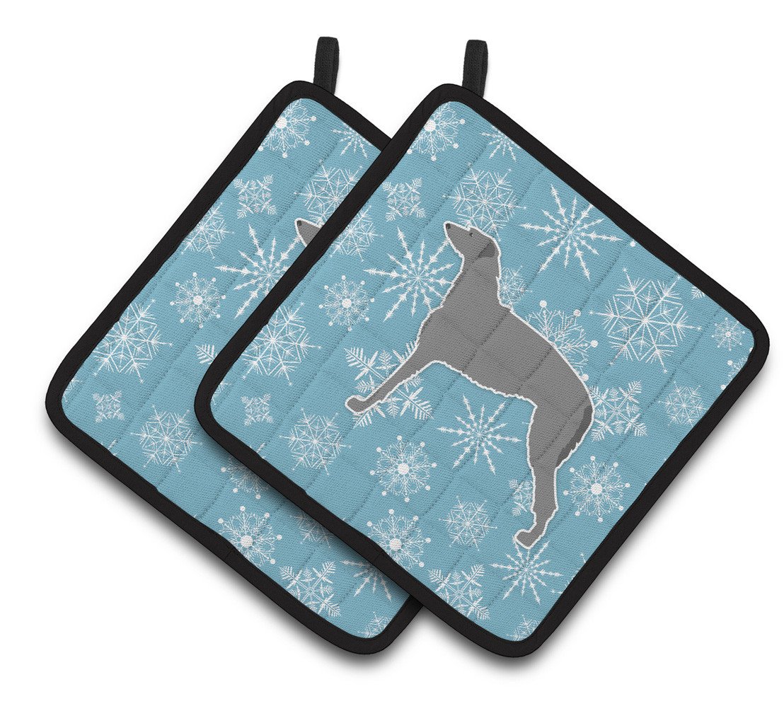 Winter Snowflake Scottish Deerhound Pair of Pot Holders BB3496PTHD by Caroline's Treasures
