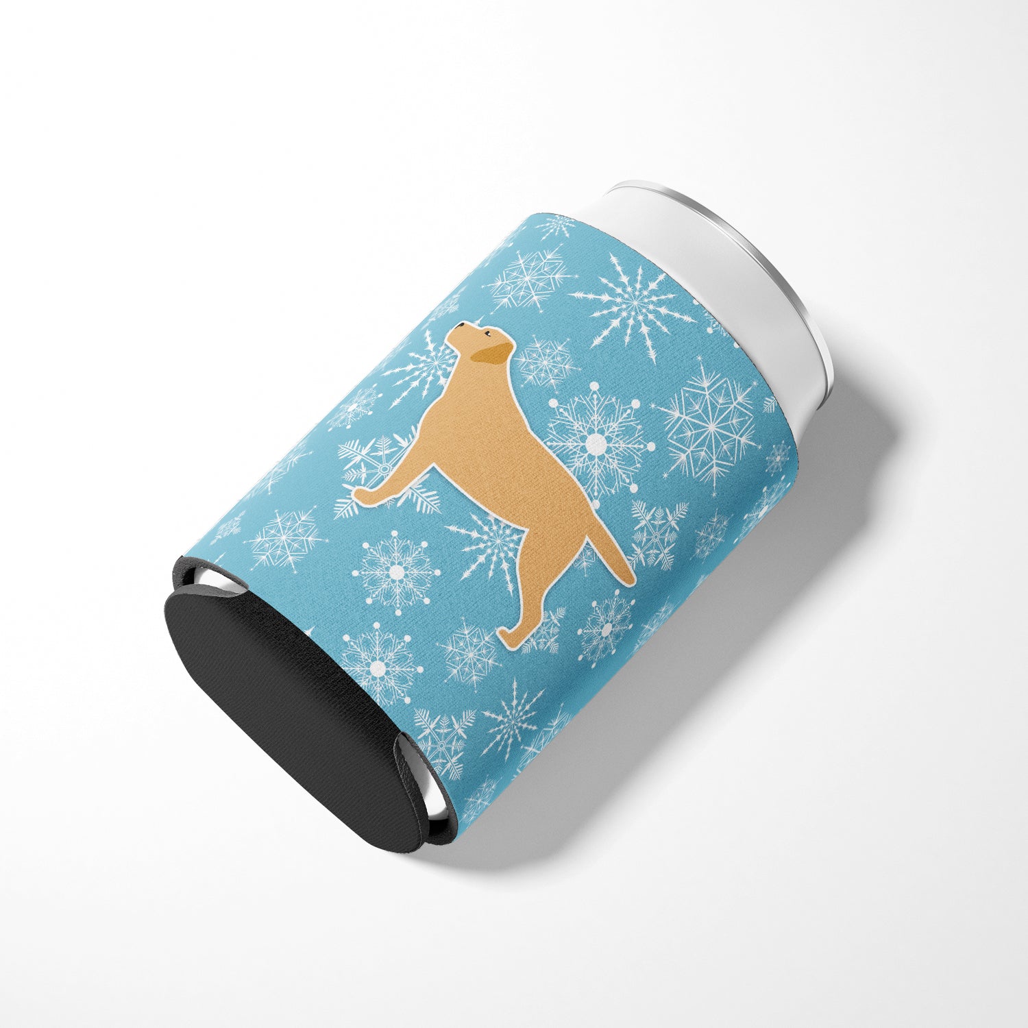 Winter Snowflake Yellow Labrador Retriever Can or Bottle Hugger BB3497CC