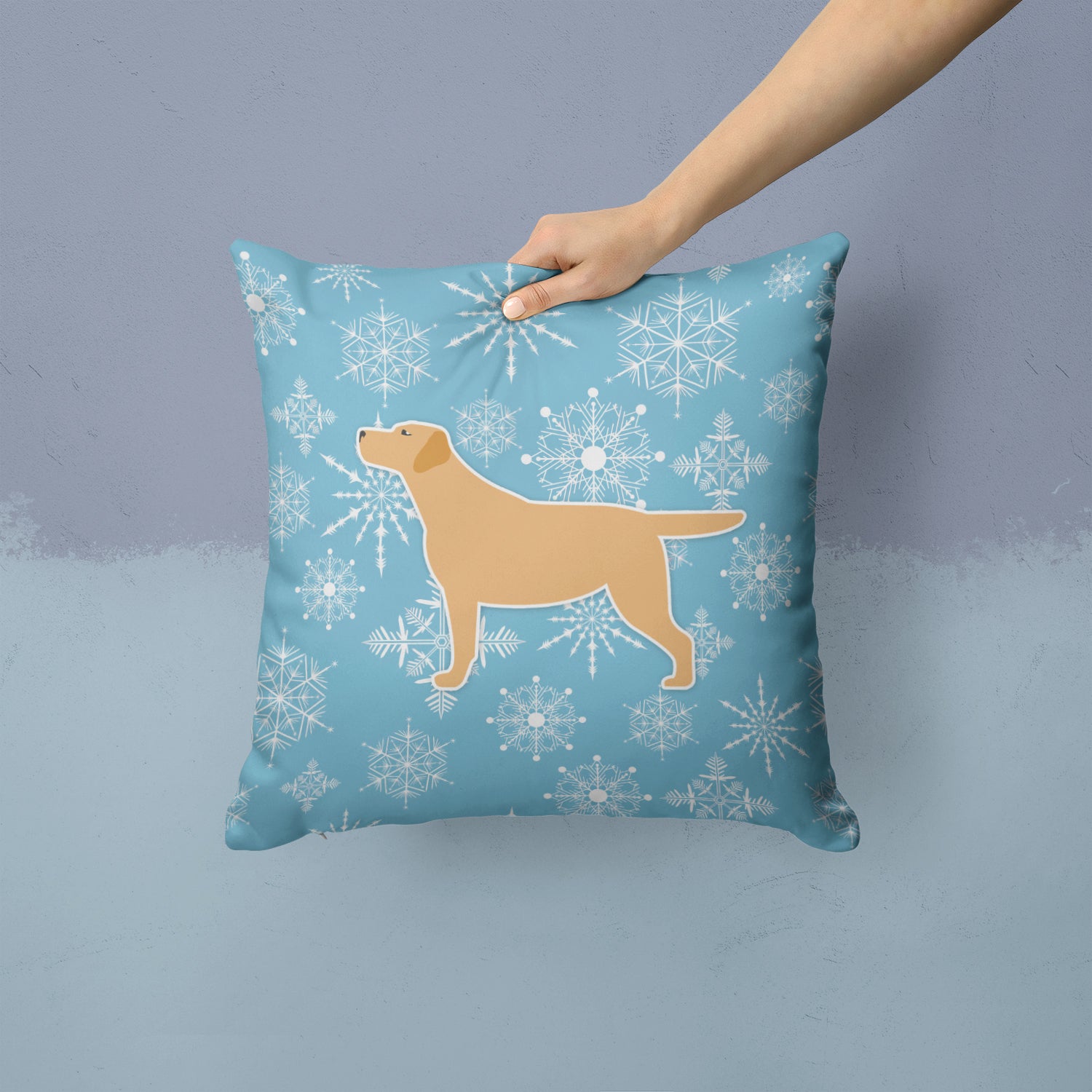 Winter Snowflake Yellow Labrador Retriever Fabric Decorative Pillow BB3497PW1414 - the-store.com