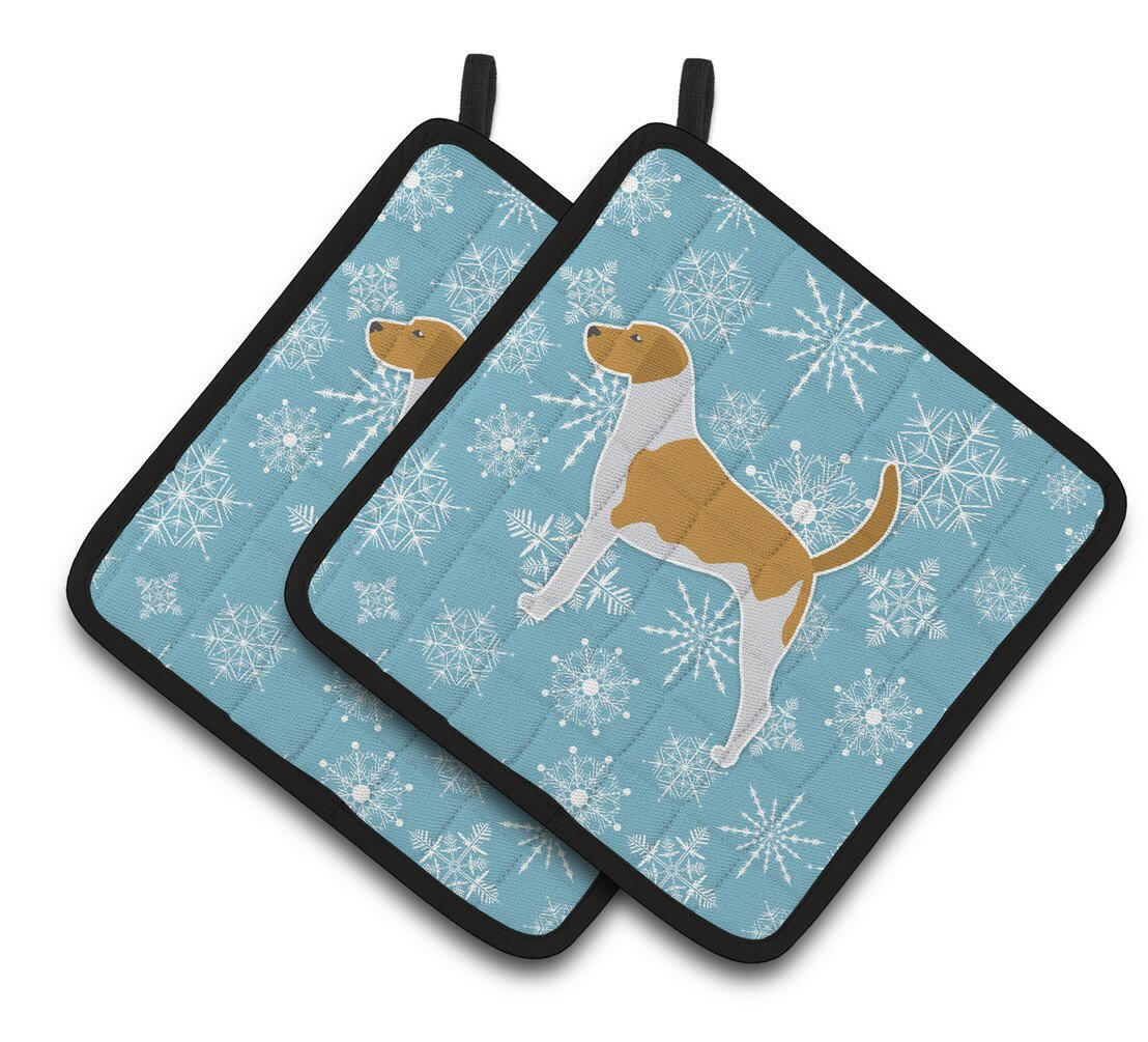 Winter Snowflake American Foxhound Pair of Pot Holders BB3498PTHD by Caroline&#39;s Treasures