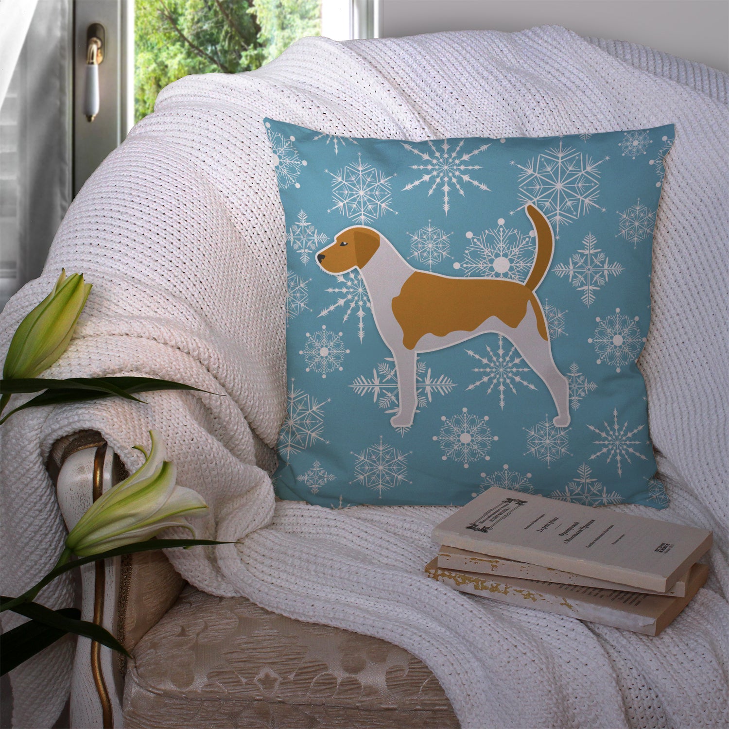 Winter Snowflake American Foxhound Fabric Decorative Pillow BB3498PW1414 - the-store.com