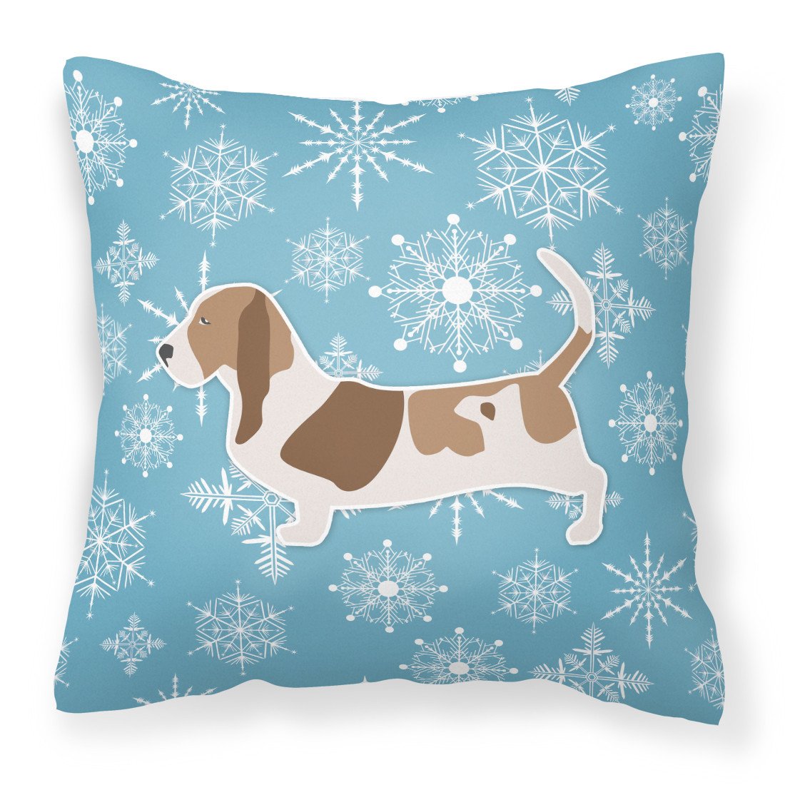 Winter Snowflake Basset Hound Fabric Decorative Pillow BB3502PW1818 by Caroline&#39;s Treasures