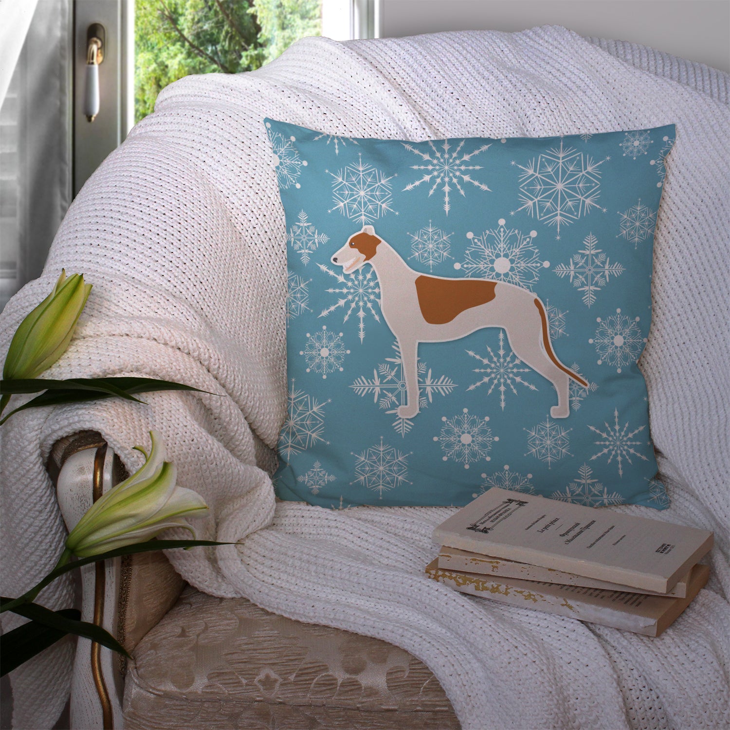 Winter Snowflake Greyhound Fabric Decorative Pillow BB3505PW1414 - the-store.com
