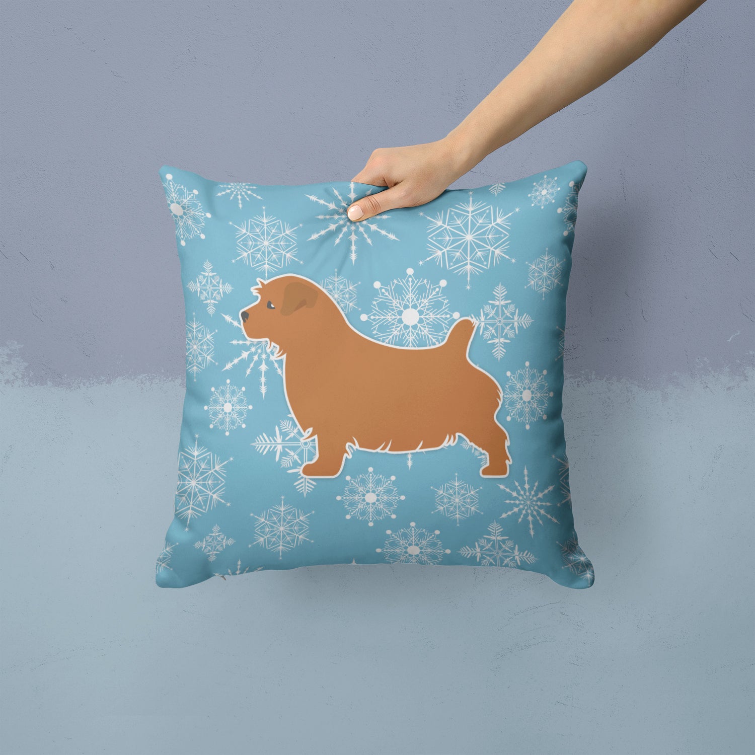 Winter Snowflake Norfolk Terrier Fabric Decorative Pillow BB3509PW1414 - the-store.com