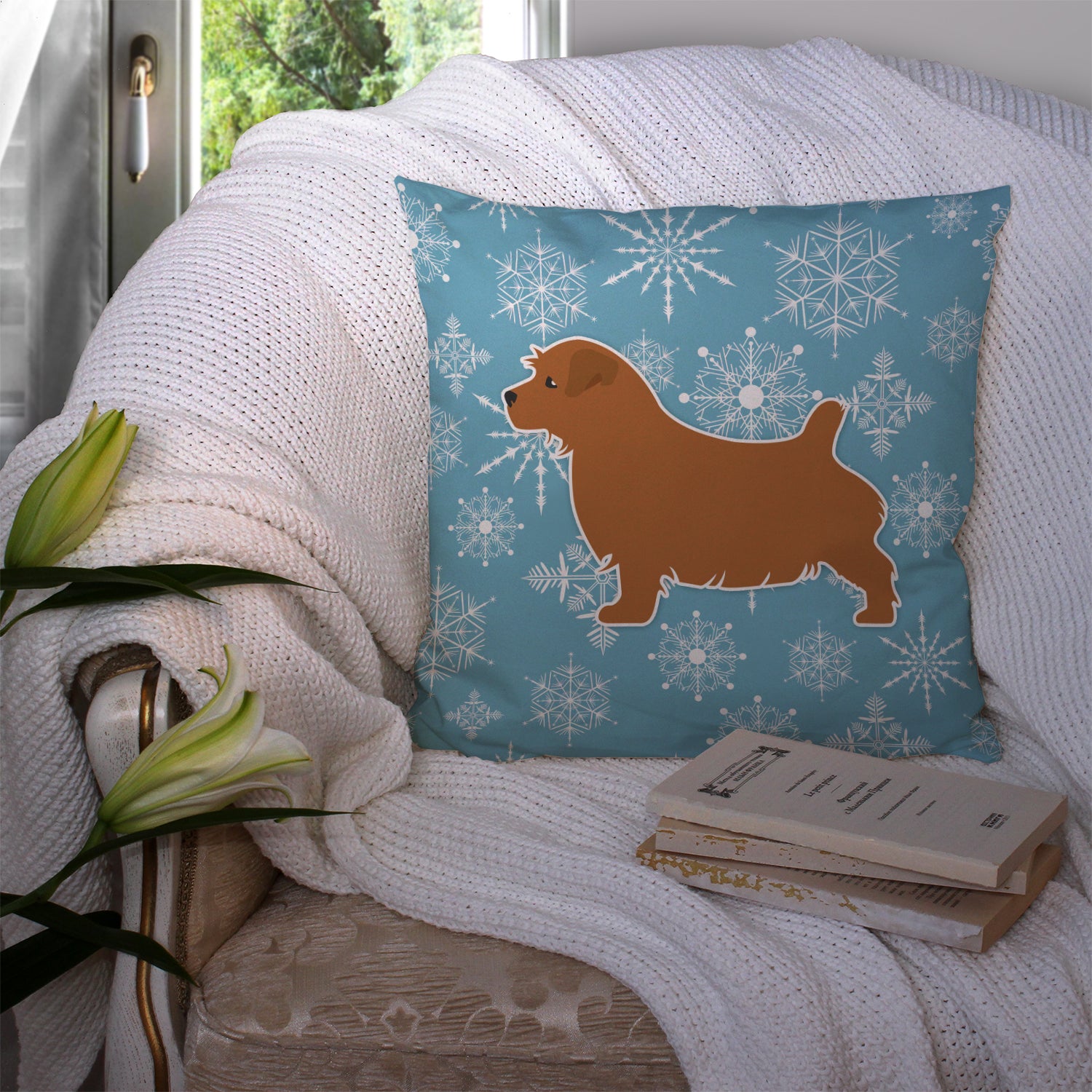 Winter Snowflake Norfolk Terrier Fabric Decorative Pillow BB3509PW1414 - the-store.com