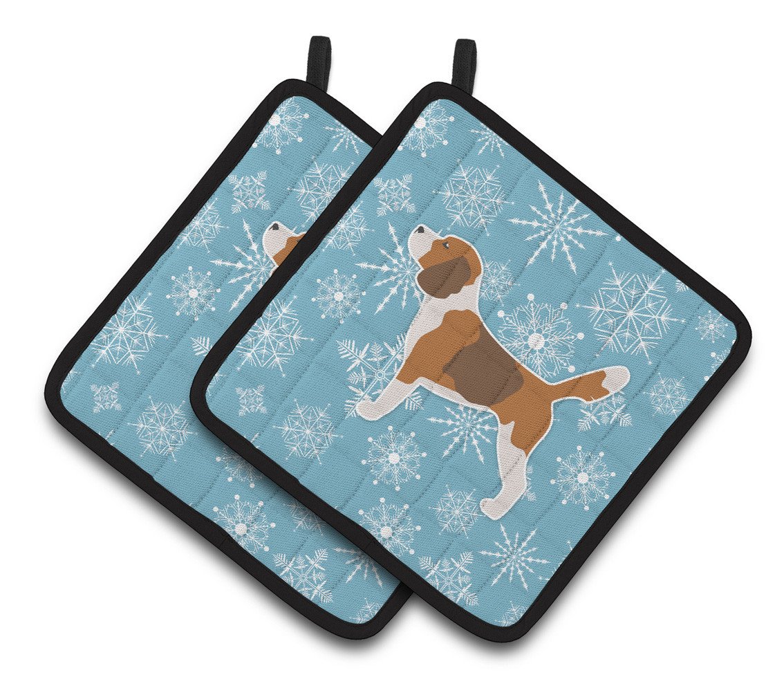 Winter Snowflake Beagle Pair of Pot Holders BB3510PTHD by Caroline&#39;s Treasures