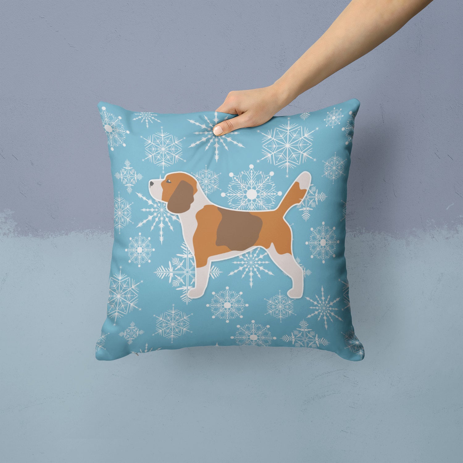 Winter Snowflake Beagle Fabric Decorative Pillow BB3510PW1414 - the-store.com