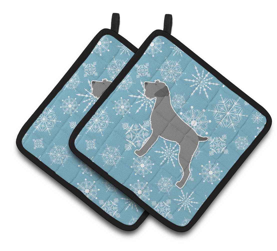 Winter Snowflake German Wirehaired Pointer Pair of Pot Holders BB3511PTHD by Caroline&#39;s Treasures