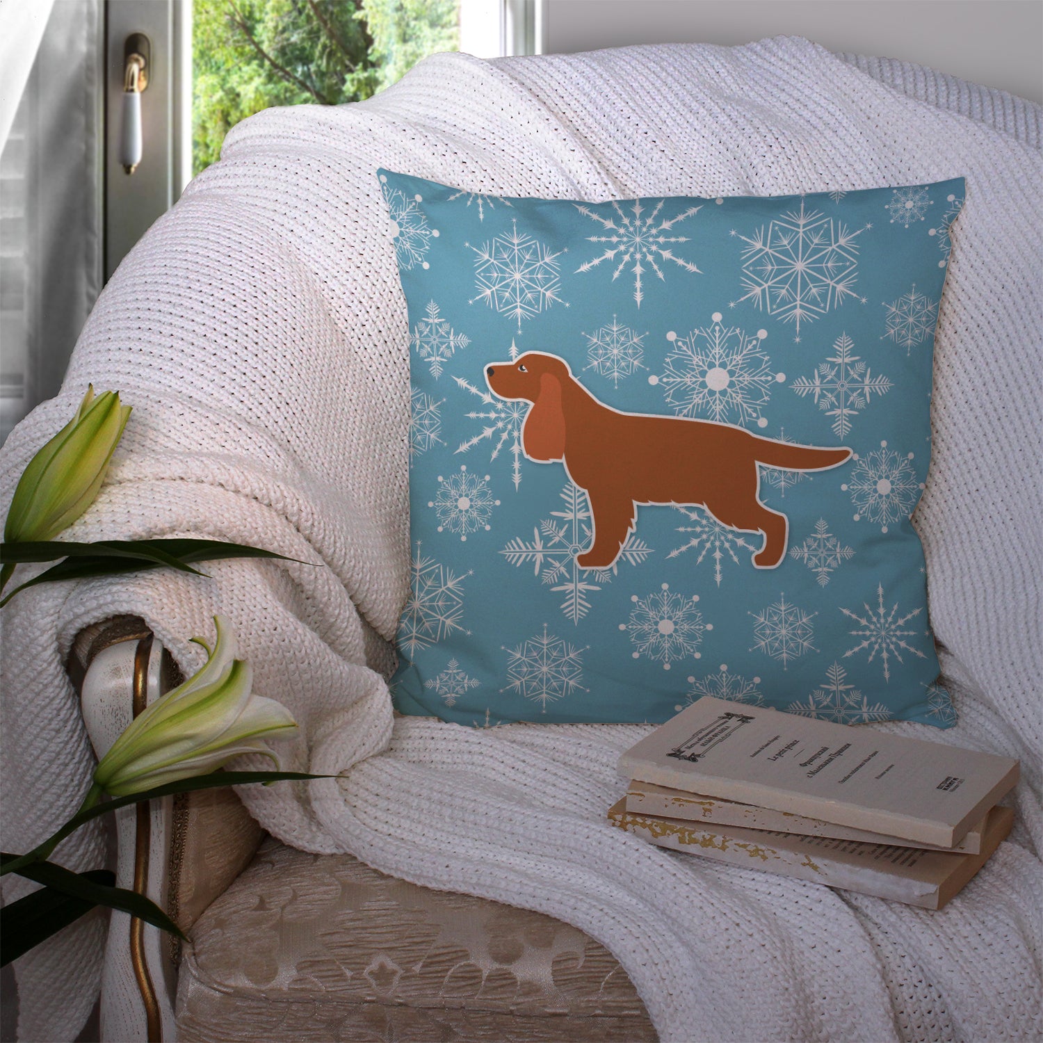 Winter Snowflake English Cocker Spaniel Fabric Decorative Pillow BB3512PW1414 - the-store.com