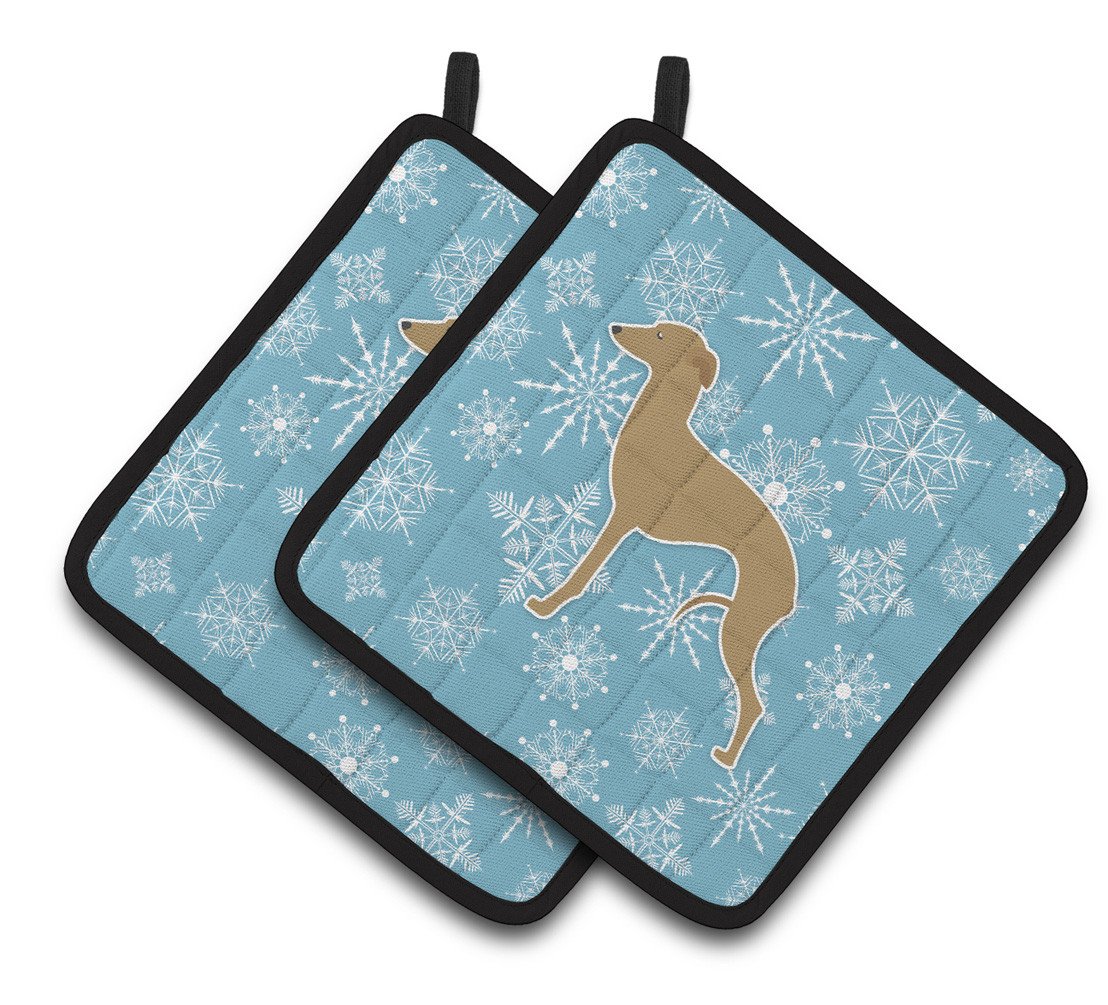Winter Snowflake Italian Greyhound Pair of Pot Holders BB3514PTHD by Caroline&#39;s Treasures