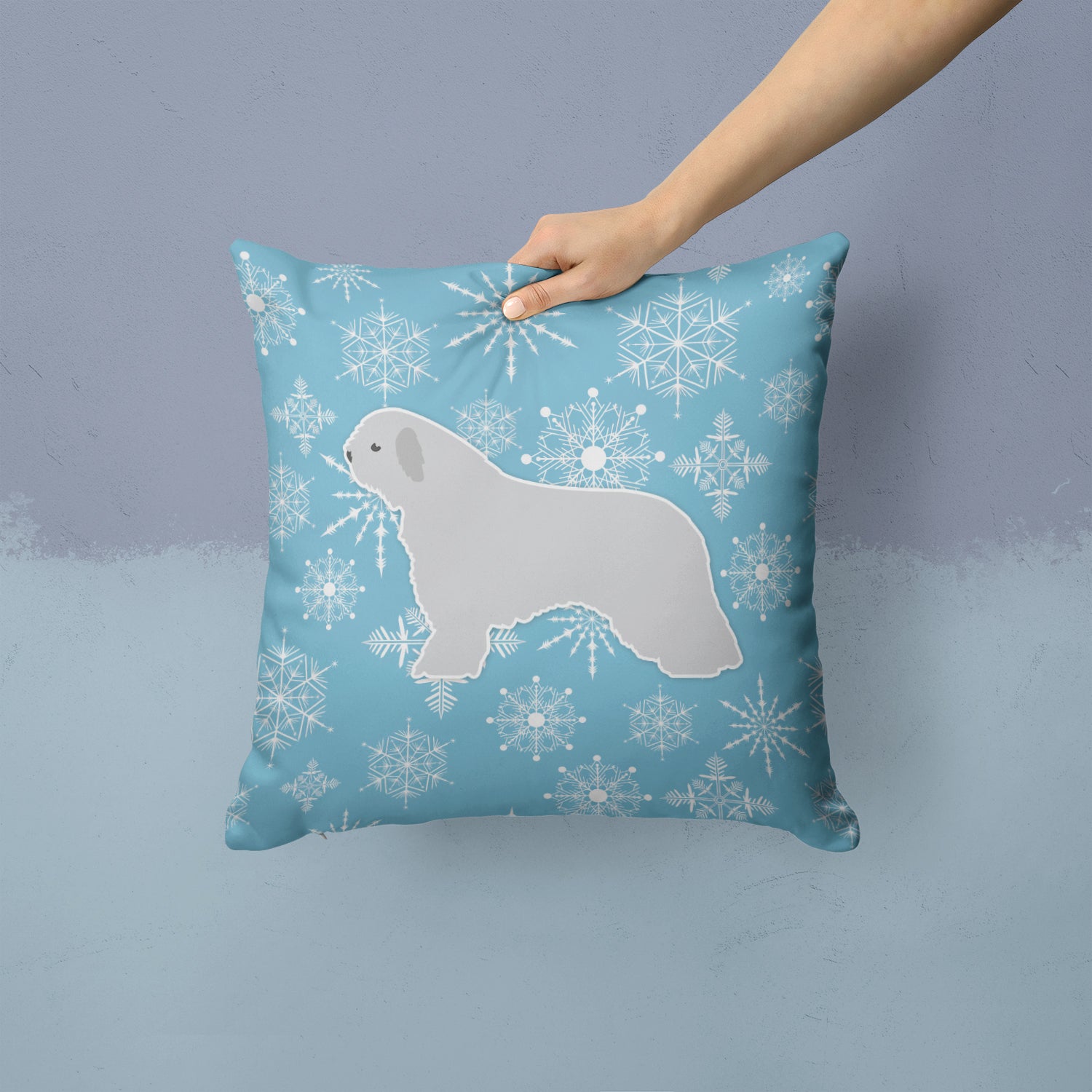 Winter Snowflake Spanish Water Dog Fabric Decorative Pillow BB3515PW1414 - the-store.com
