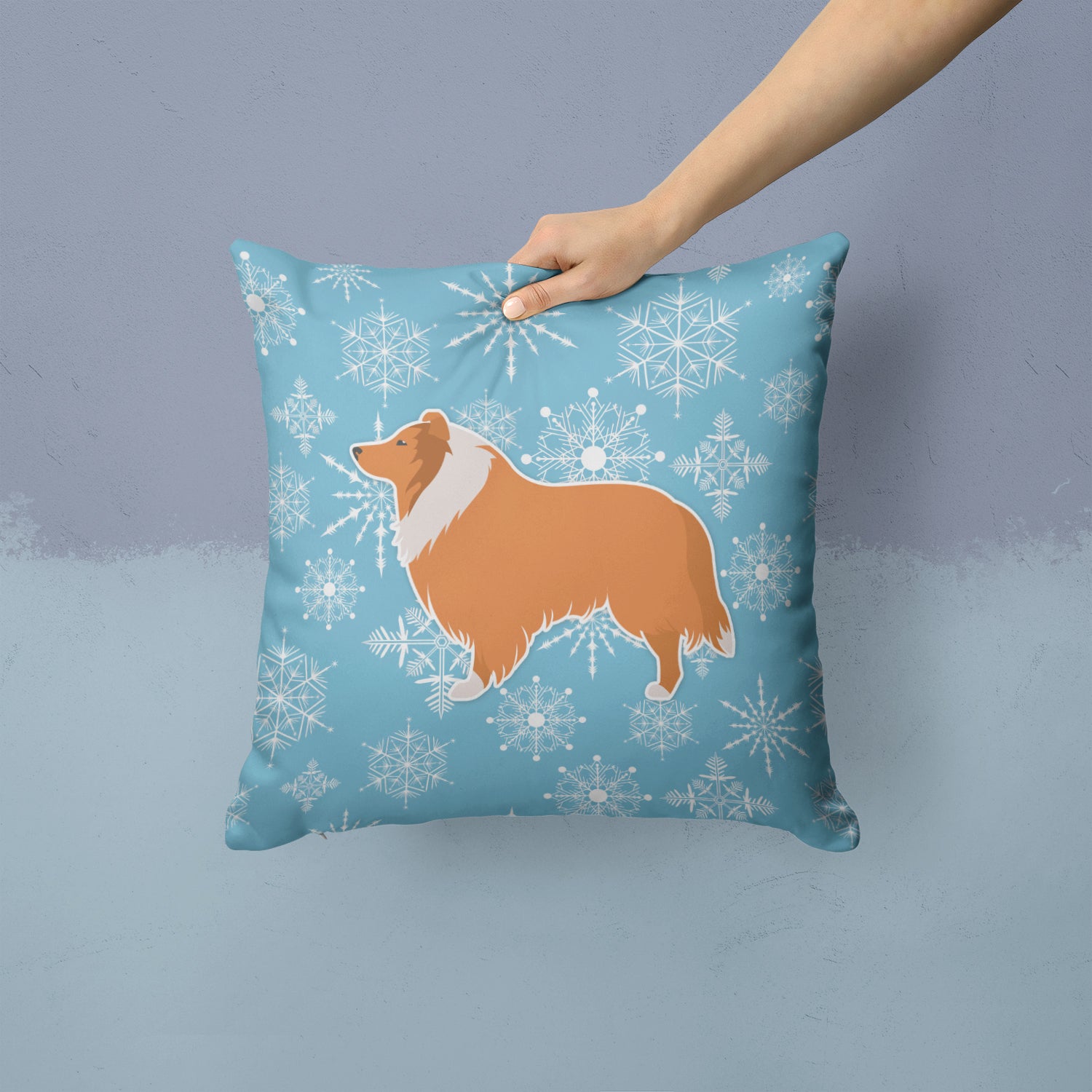 Winter Snowflake Collie Fabric Decorative Pillow BB3516PW1414 - the-store.com