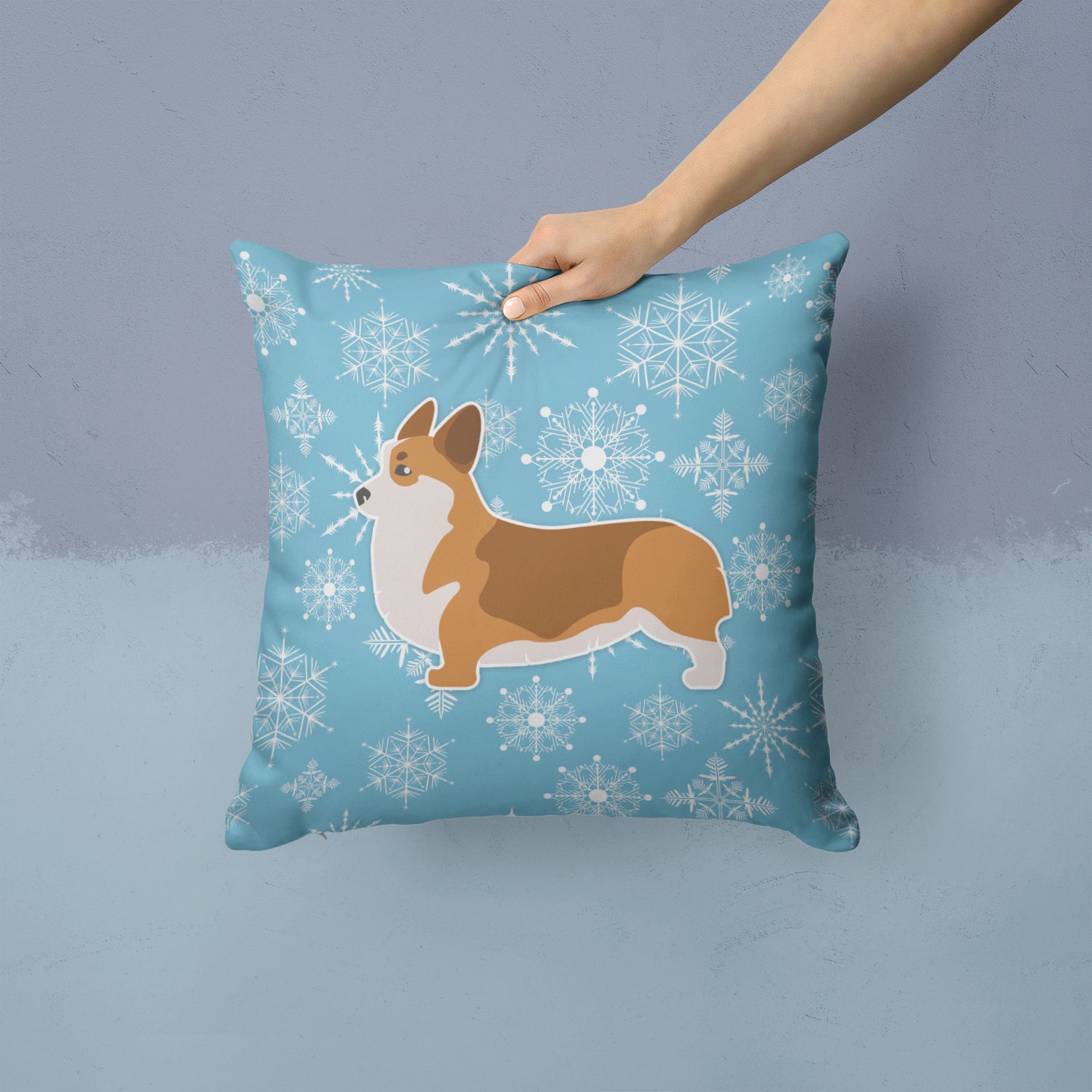 Winter Snowflake Corgi Fabric Decorative Pillow BB3520PW1414 - the-store.com