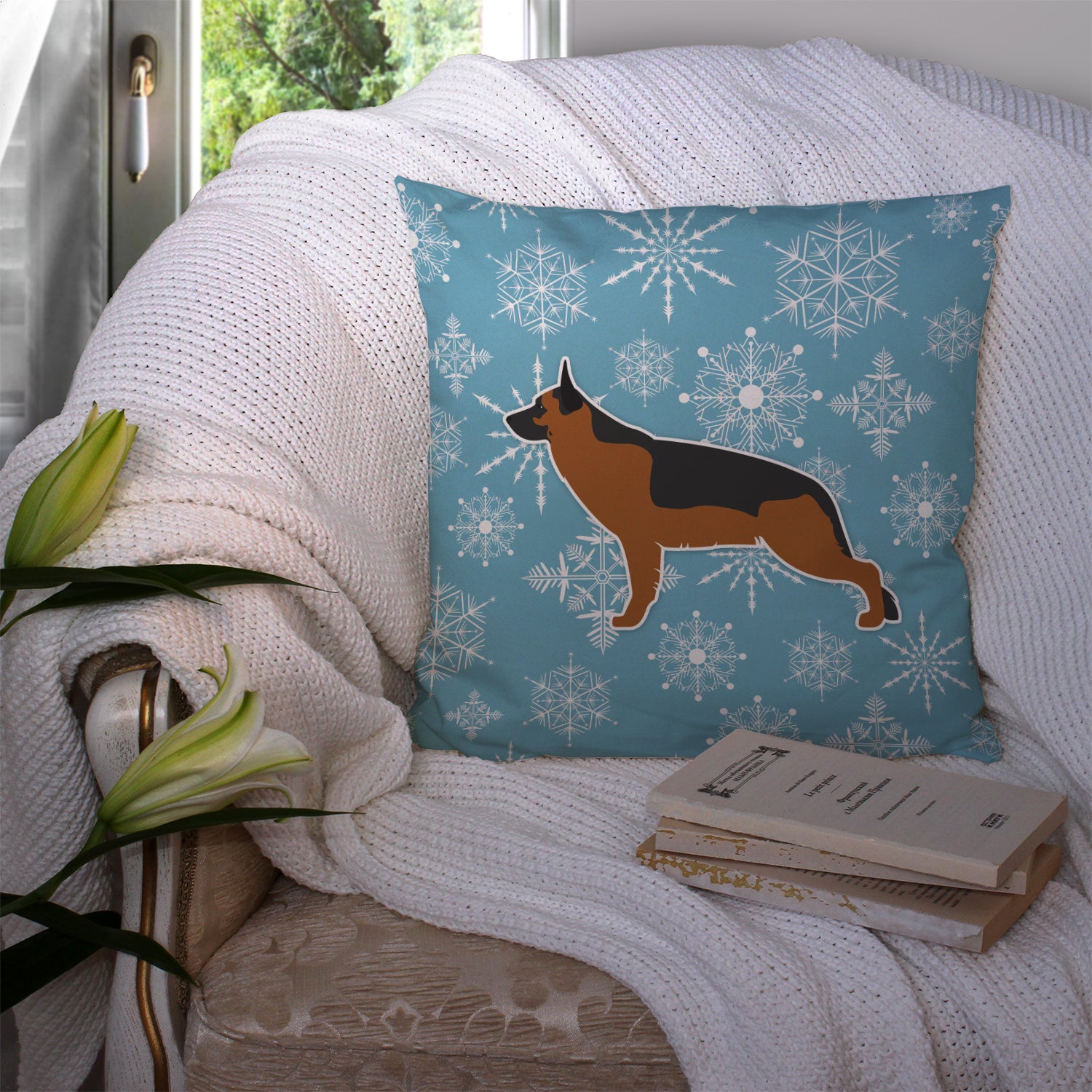 Winter Snowflake German Shepherd Fabric Decorative Pillow BB3524PW1414 - the-store.com