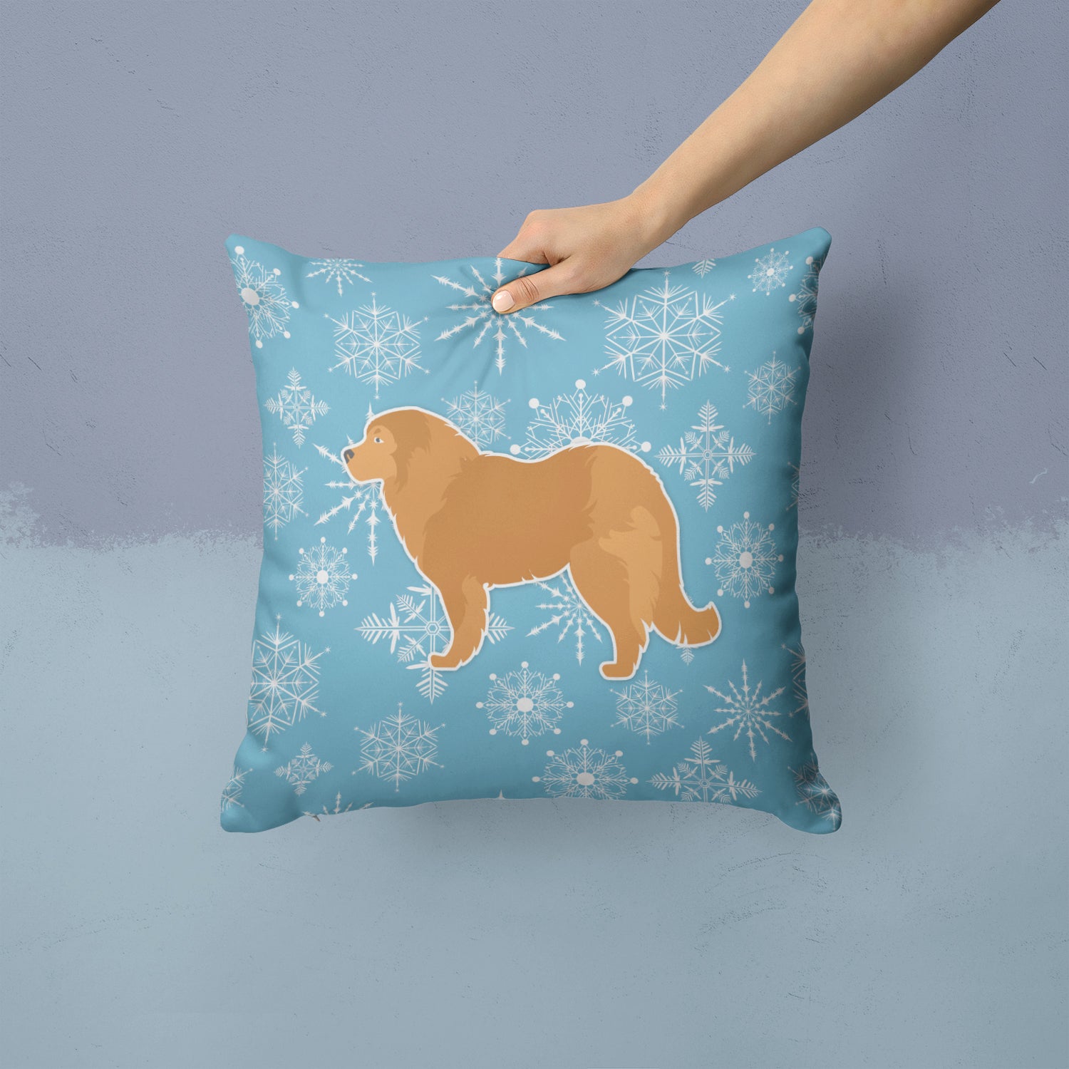 Winter Snowflake Caucasian Shepherd Dog Fabric Decorative Pillow BB3525PW1414 - the-store.com