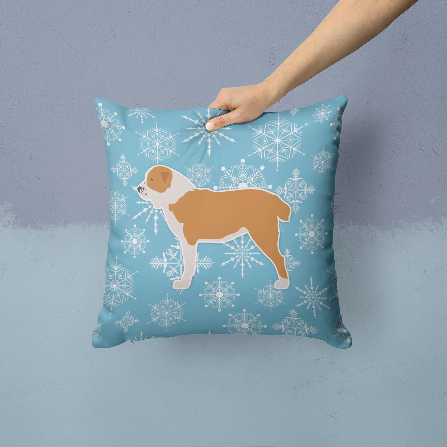 Winter Snowflake Central Asian Shepherd Dog Fabric Decorative Pillow BB3528PW1414 - the-store.com