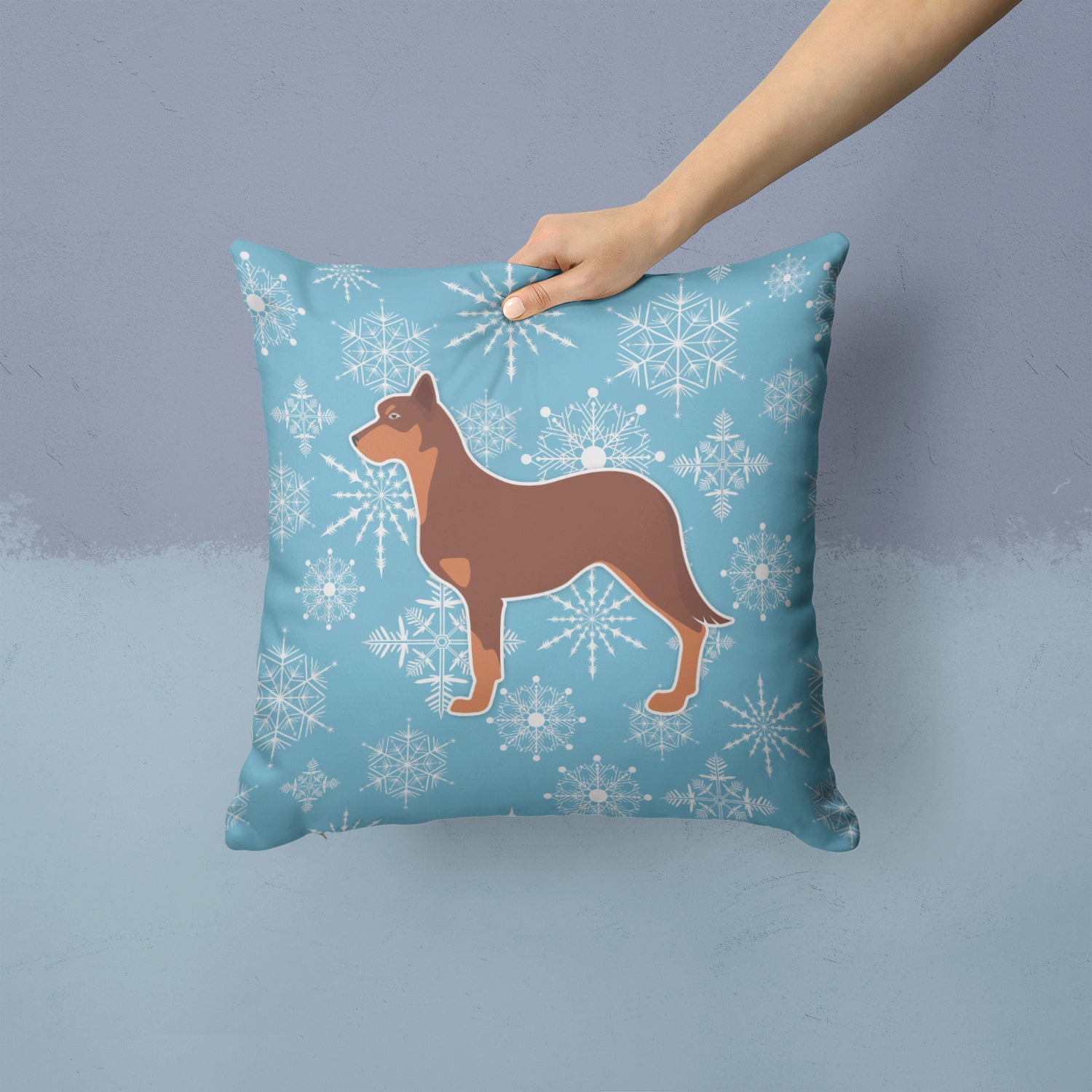 Winter Snowflake Australian Kelpie Dog Fabric Decorative Pillow BB3529PW1414 - the-store.com